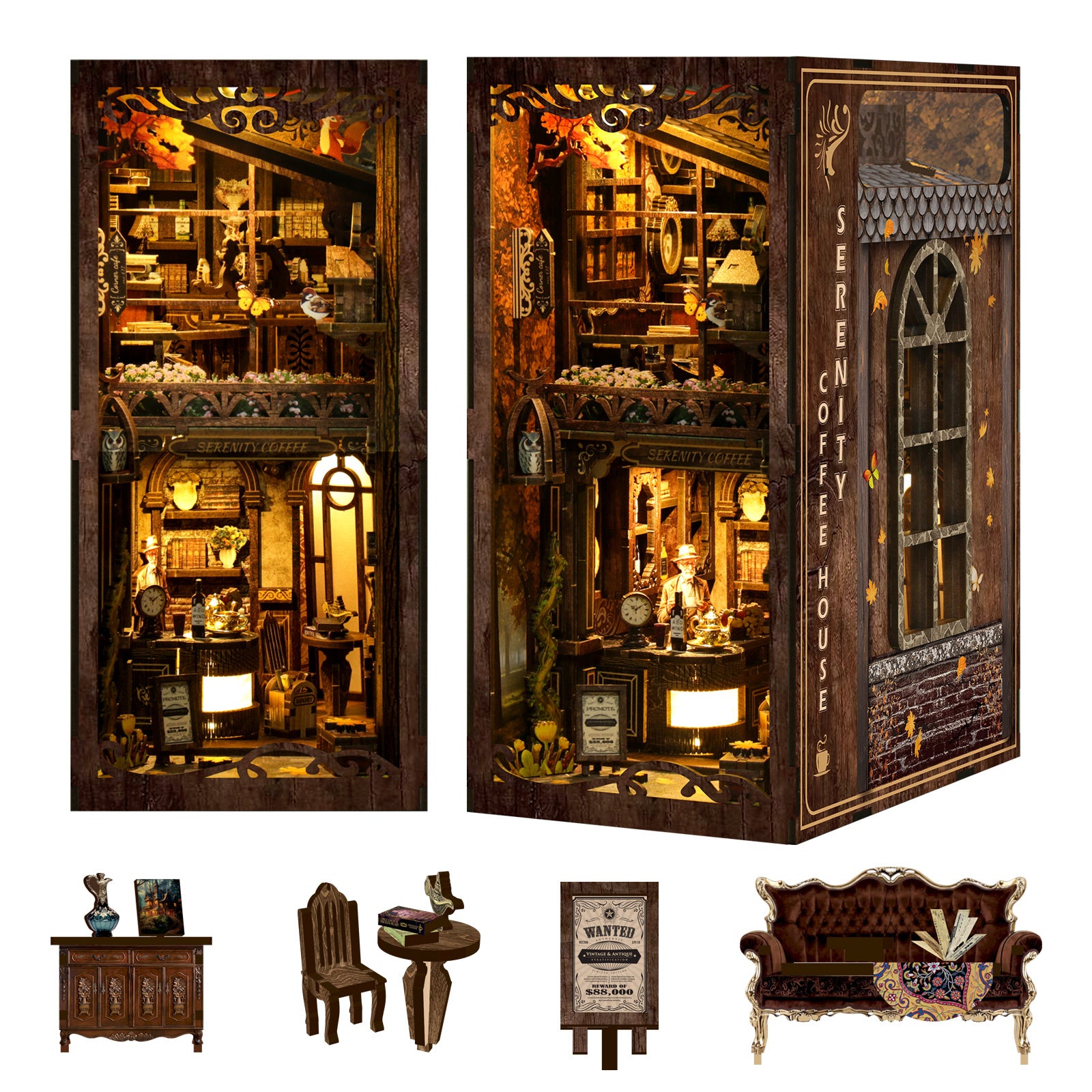 Serenity Coffee House DIY Book Nook Kit with LED Light - product display image