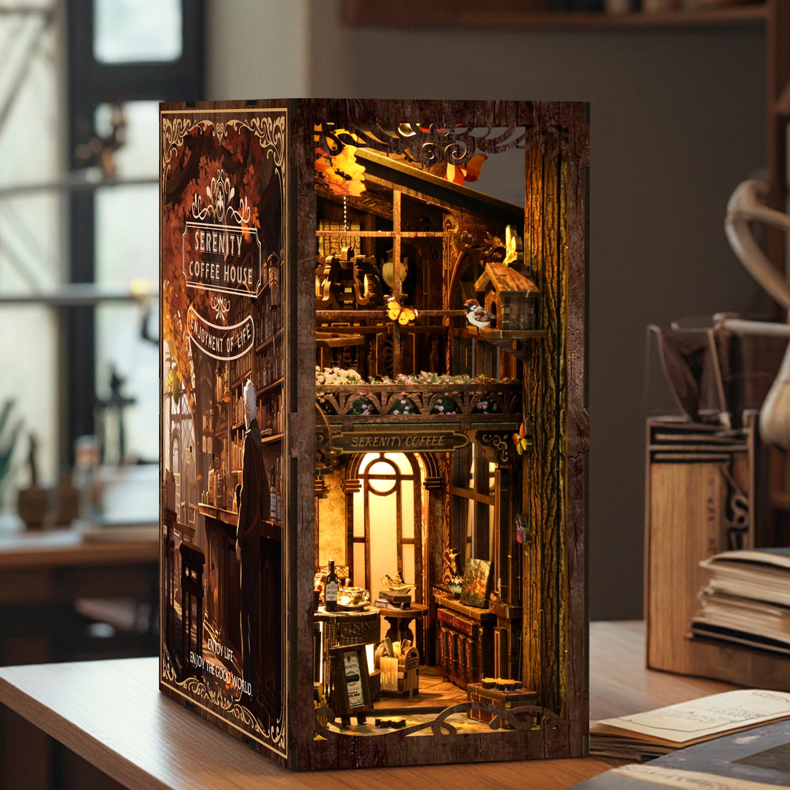 Serenity Coffee House DIY Book Nook Kit with LED Light - product display image