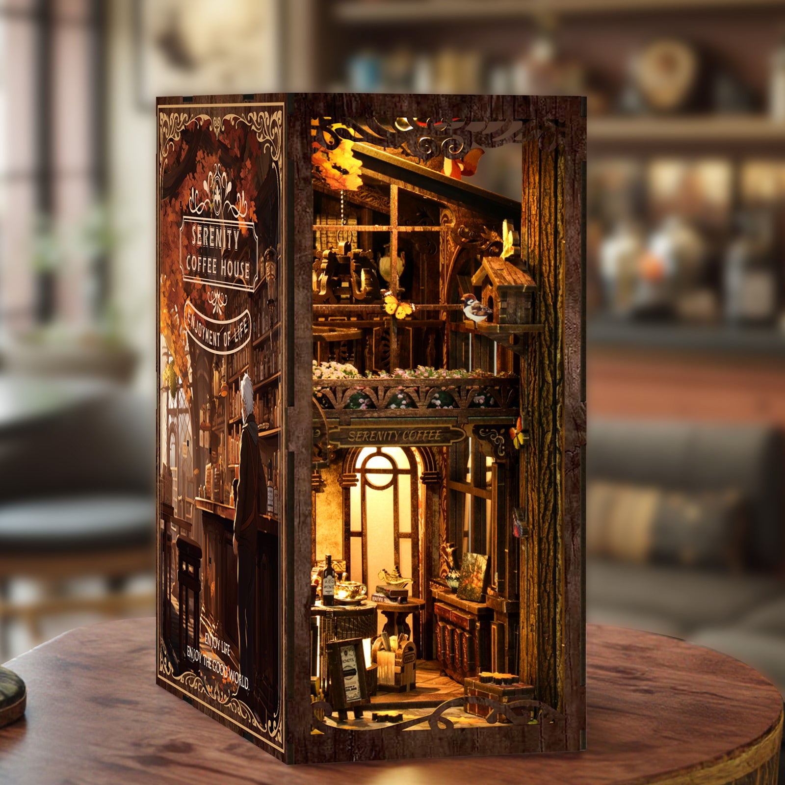 Serenity Coffee House DIY Book Nook Kit with LED Light - product display image