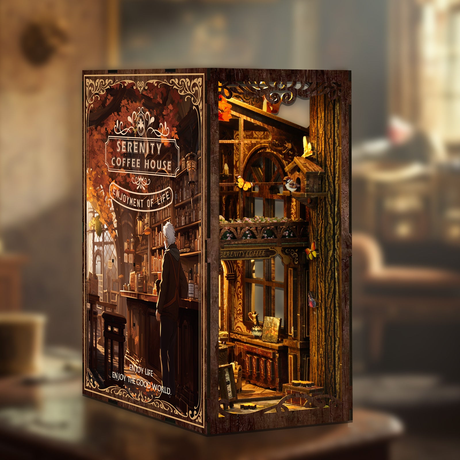 Serenity Coffee House DIY Book Nook Kit with LED Light - product display image
