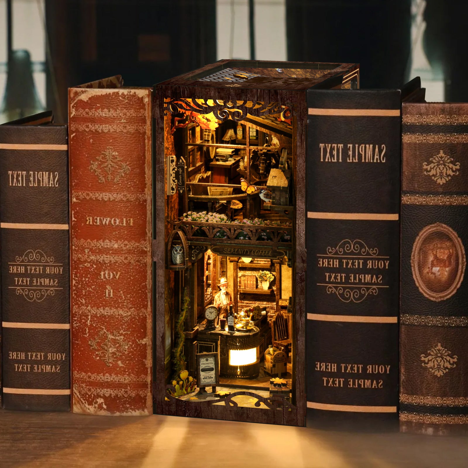 Serenity Coffee House DIY Book Nook Kit with LED Light - product display image
