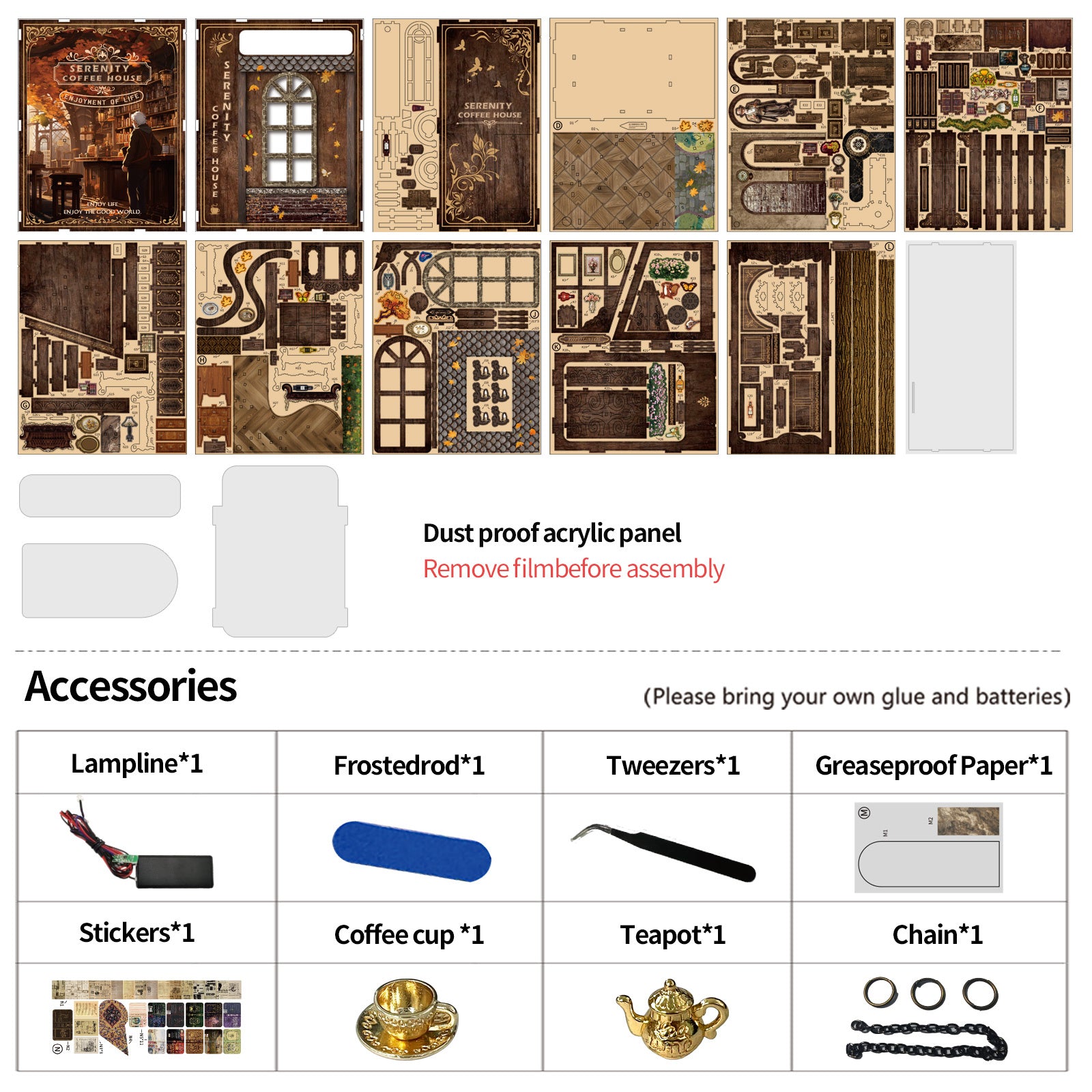 Serenity Coffee House DIY Book Nook Kit with LED Light - product display image