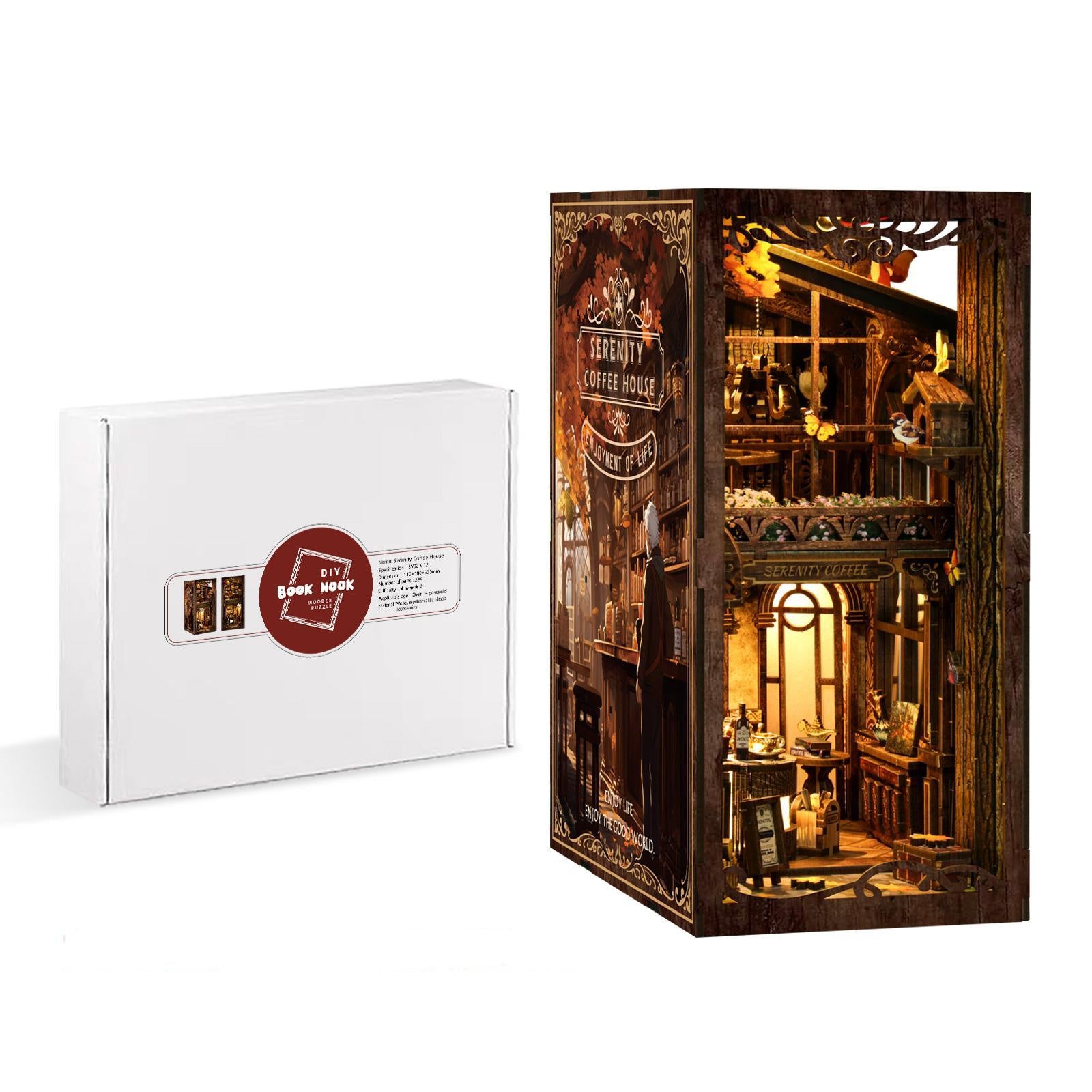 Serenity Coffee House DIY Book Nook Kit with LED Light - product display image