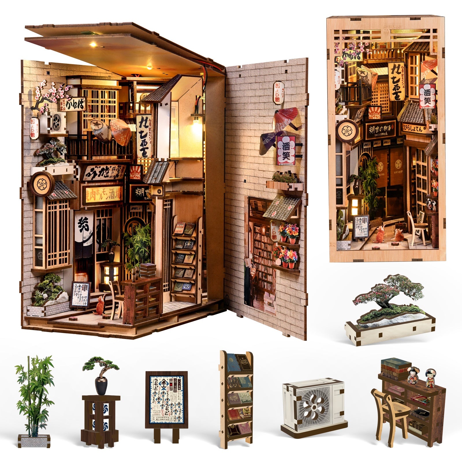 The Alley Waiting for the Cat DIY book nook kit accessories and miniature components overview