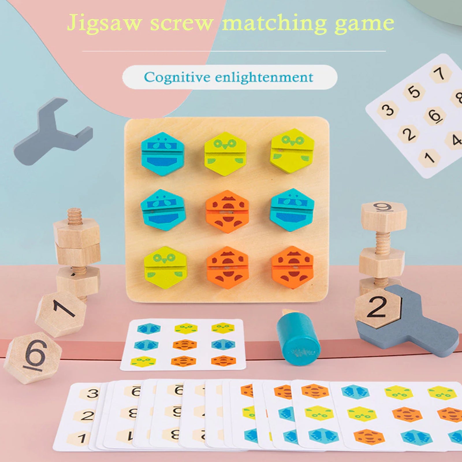 Kids Wooden Montessori Toys Screw Driver Board Matching Puzzles Games Basic Skills Number Color Sorting Educational Learning Toy