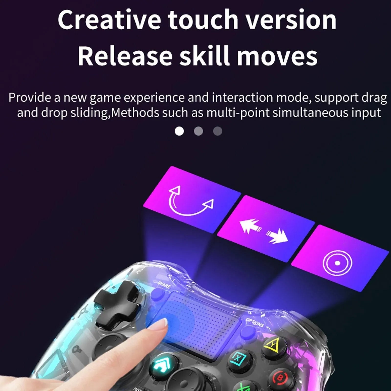 Transparant Colorful Wireless Game Controller for PS4 /Switch /PS3/Android /PC/IOS Joystick Gamepad for PS4 Console Touch Button