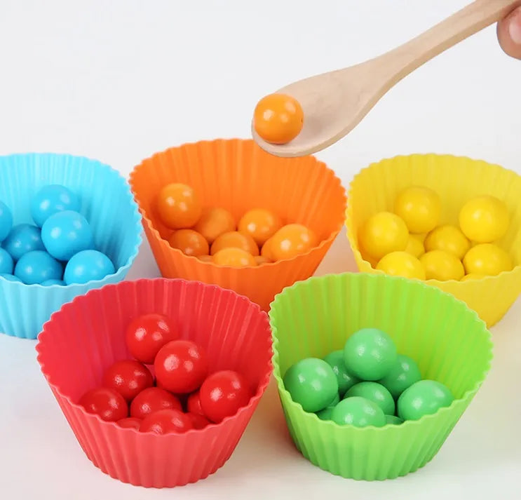 Early Educational Wooden Rainbow Toy Balls Set Color Matching Baby Toys Montessori Kids Education Wooden Montessori Toy