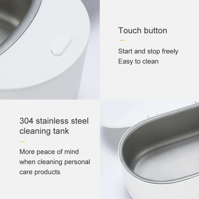 Heavy-Duty 500ml Ultrasonic Cleaner – Cleans Jewellery, Spectacles, Dentures & More with 47,000Hz Vibration – Stainless Steel Tank – White