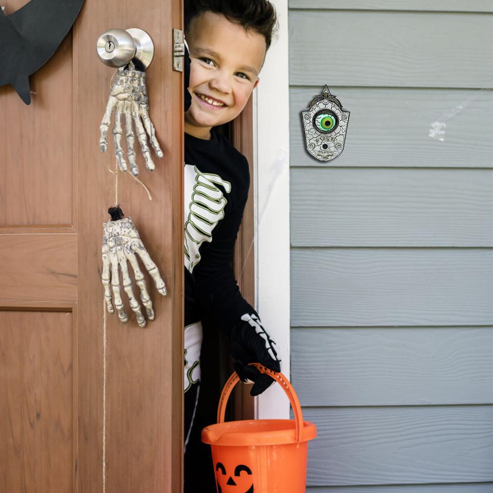 Halloween Doorbell with LED Lightup Eyes Creepy Sound Eyeball Doorbell Halloween Prop Spooky Toy Decoration Book Week Costume