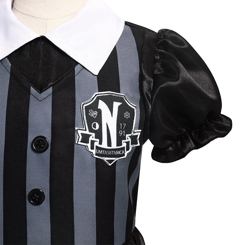 Girls Wednesday Addams Nevermore academy uniform Dress Flying Sleeve Tulle Party Dress Halloween Fancy-Dress Costume