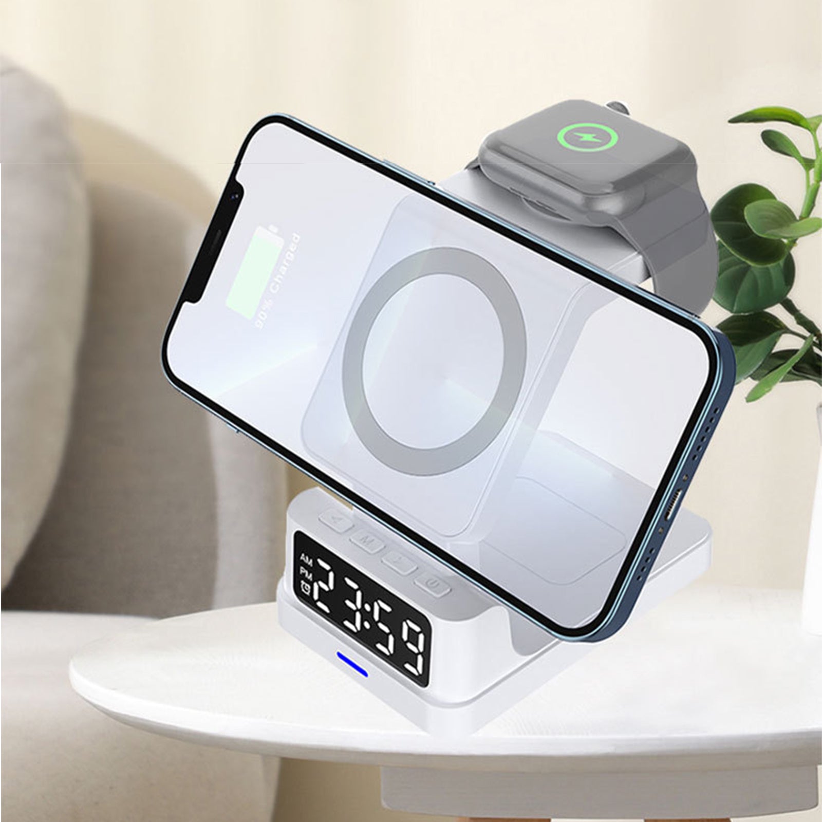 4 in 1 Fast Charging Wireless Charger Stand for iPhone 12 13 14 Pro Max Airpods Apple Watch 15W Magsafe Quick Charg Alarm Clock