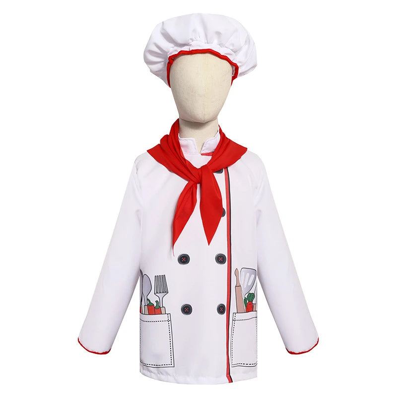 Little Chef Kitchen Chief Cook Costumes for Girls Boys Halloween Party Cosplay Outfit Kids Role Play Dress Up Cooker Suit Set