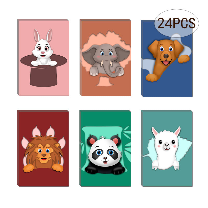 24pcs & 48 Pcs Premium Greeting Cards Thank You Cards 6 Styles Bulk Mixed Party Card Pack With Envelopes and Stickers - Animal
