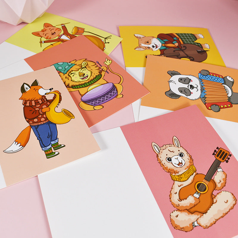 24pcs & 48 Pcs Premium Greeting Cards Thank You Cards 6 Styles Bulk Mixed Party Card Pack With Envelopes and Stickers - Animal instruments