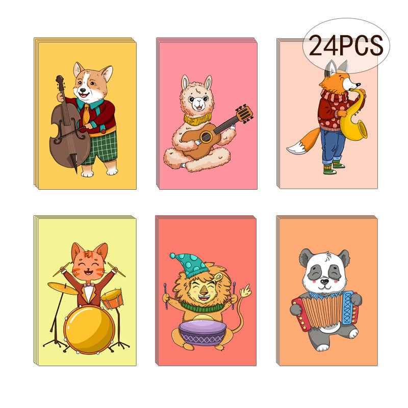 24pcs & 48 Pcs Premium Greeting Cards Thank You Cards 6 Styles Bulk Mixed Party Card Pack With Envelopes and Stickers - Animal instruments