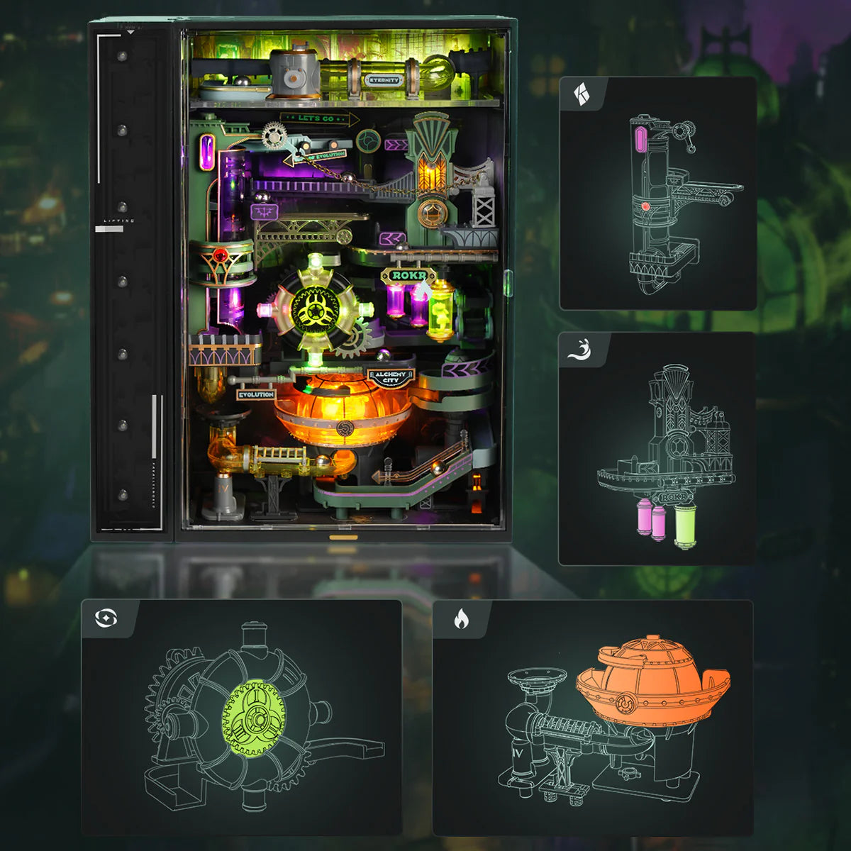 ROKR Alchemy City Marble Run Mechanical 3D Puzzle - MR04S | Steampunk Marble Machine with Gears & Moving Parts