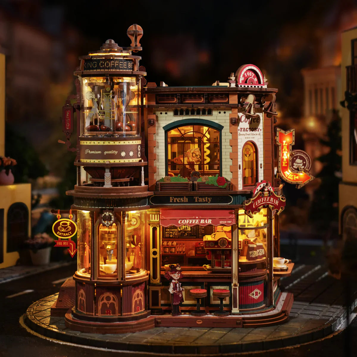Rolife Coffee Bar EAB02 DIY Miniature House Kit illuminated street café scene
