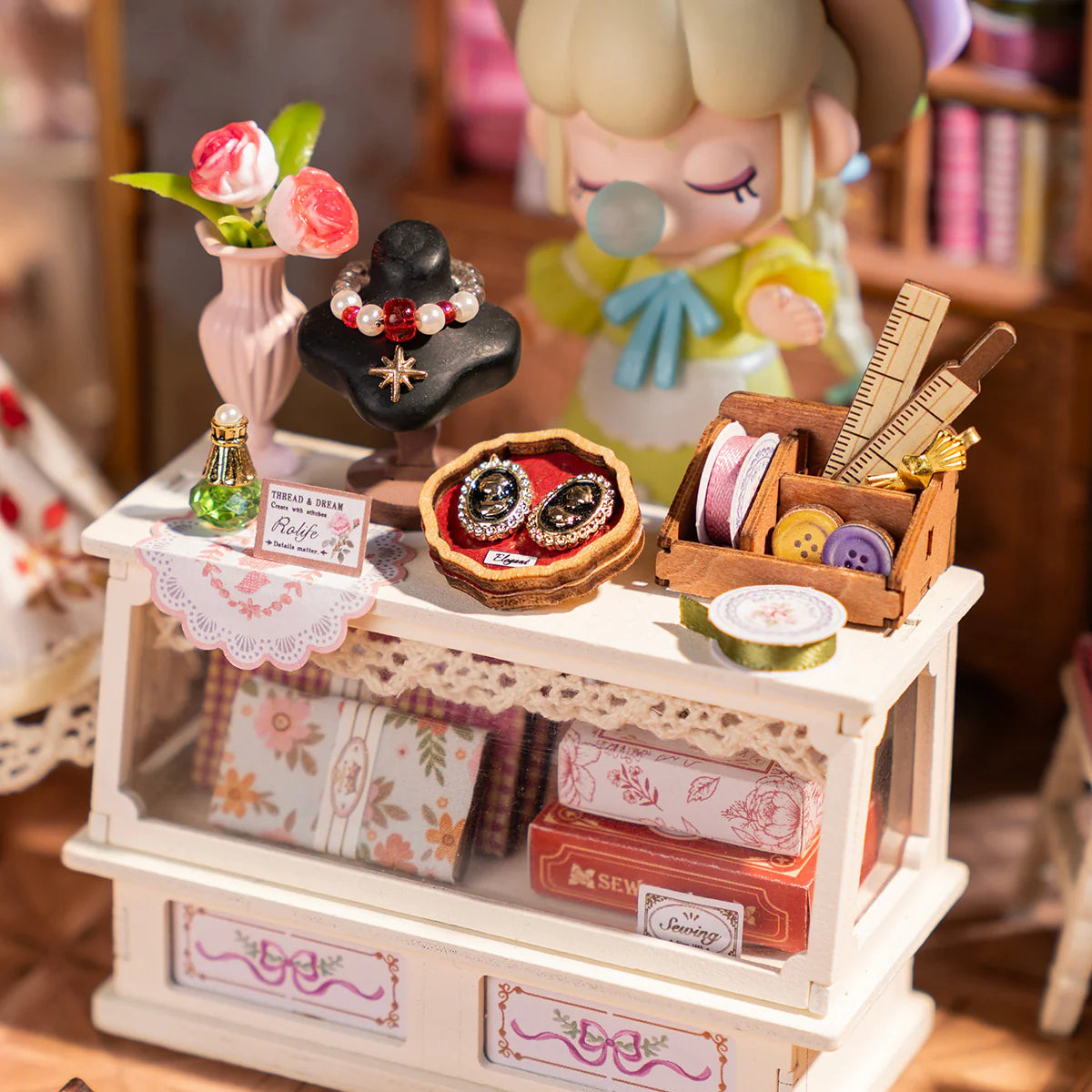 Rolife Elsa's Tailoring DIY Miniature House - DG178 | 3D Dollhouse Kit with LED Lights for Adults