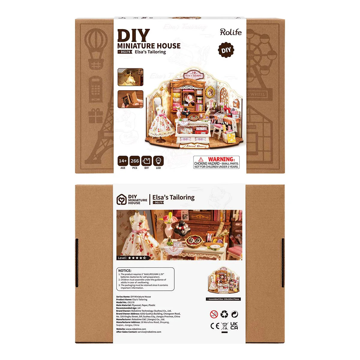 Rolife Elsa's Tailoring DIY Miniature House - DG178 | 3D Dollhouse Kit with LED Lights for Adults