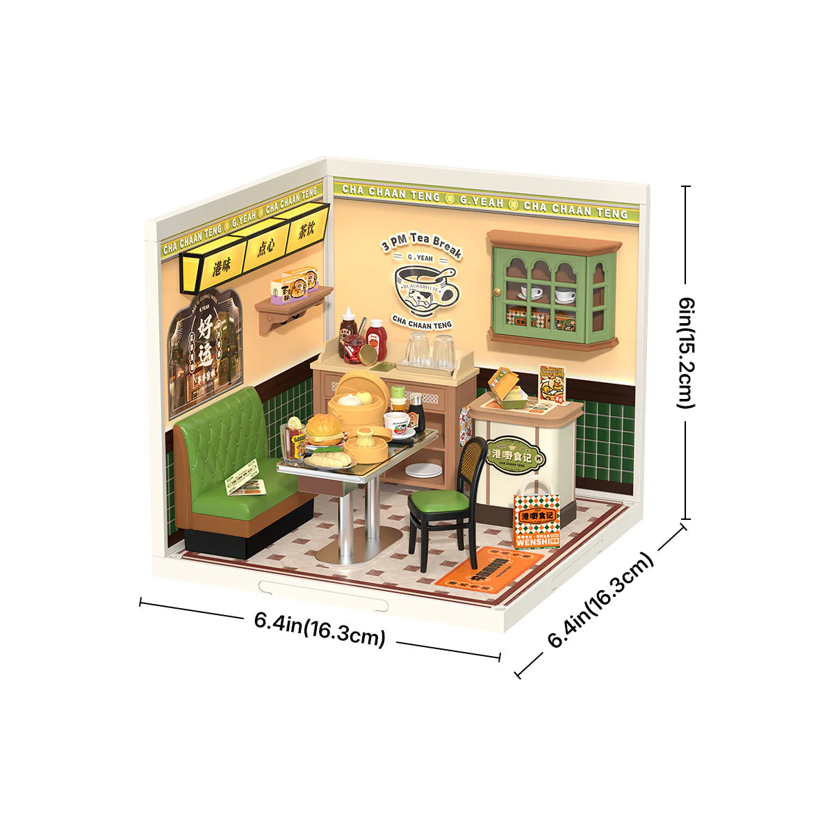 Rolife DW021 Hong Kong Bites Cafe Miniature Set | DIY Asian Street Food Dollhouse Bookshelf Decor
