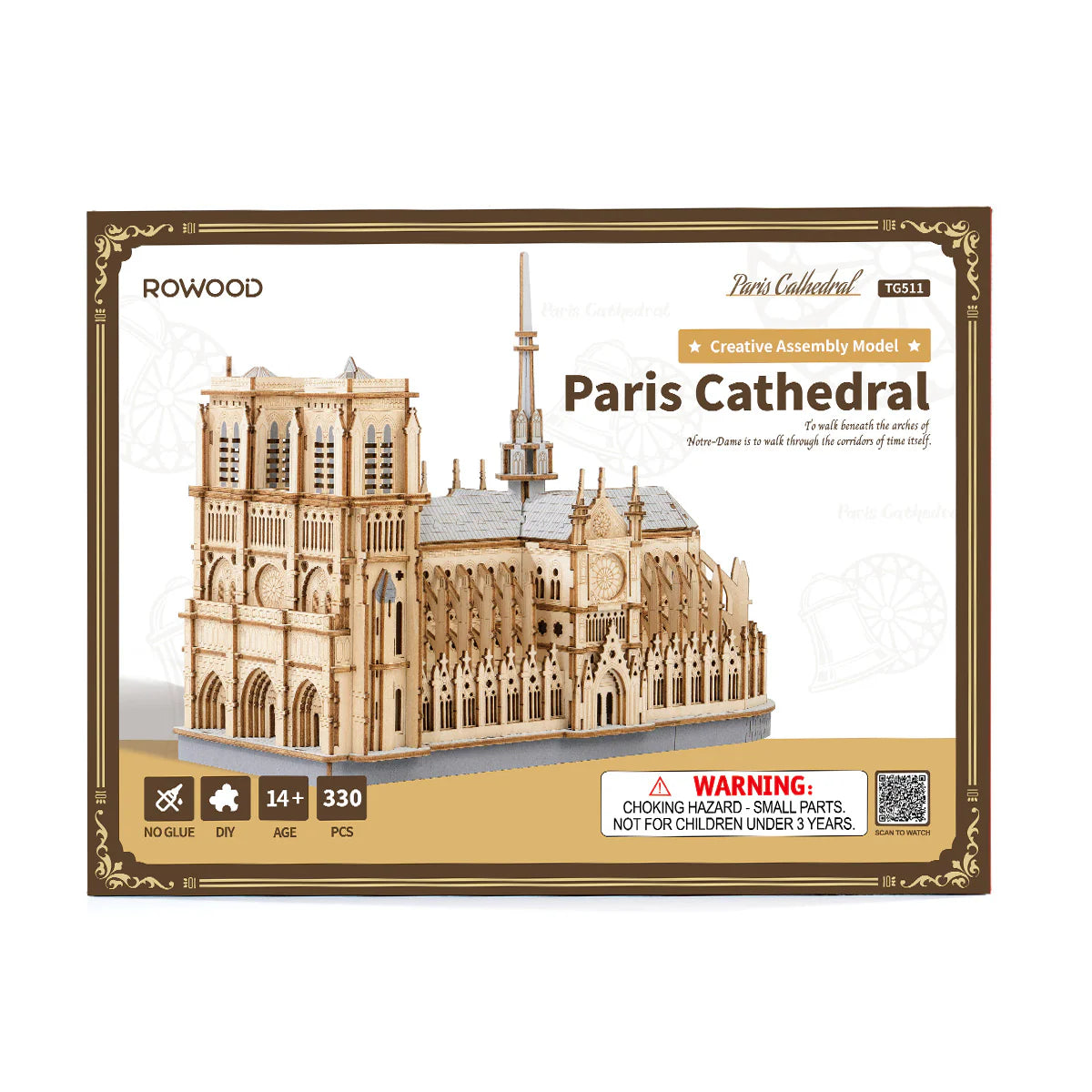 Rowood Paris Cathedral 3D Wooden Puzzle - TG511 | DIY Gothic Architecture Model with LED Lights for Adults