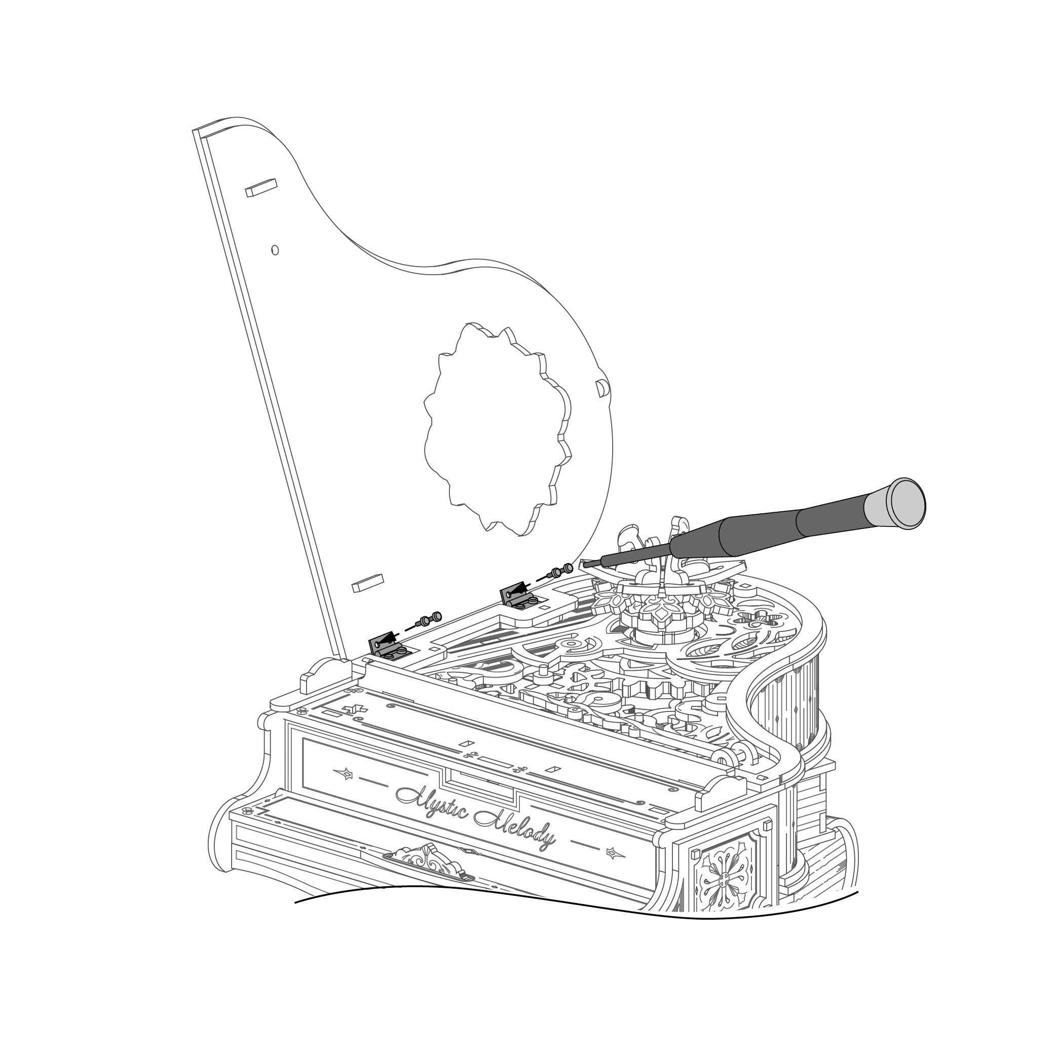 ROKR Magic Piano Mechanical Music Box 3D Wooden Puzzle AMK81 Self-playing piano Kids and Adults Building Block Kits Toys