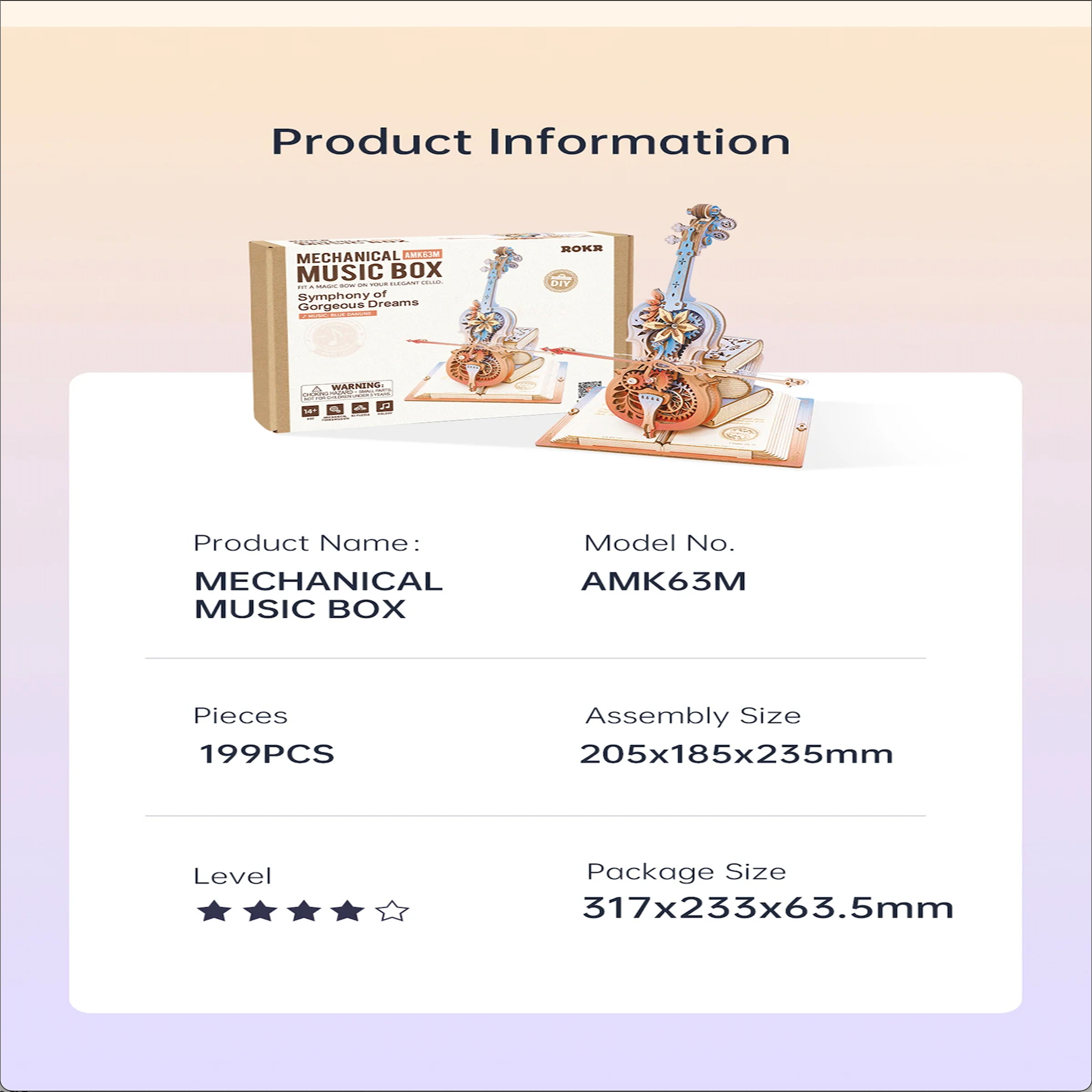 ROKR Symphony of Gorgeous Dreams Mechanical Music Box 3D Wooden Puzzle AMK63M