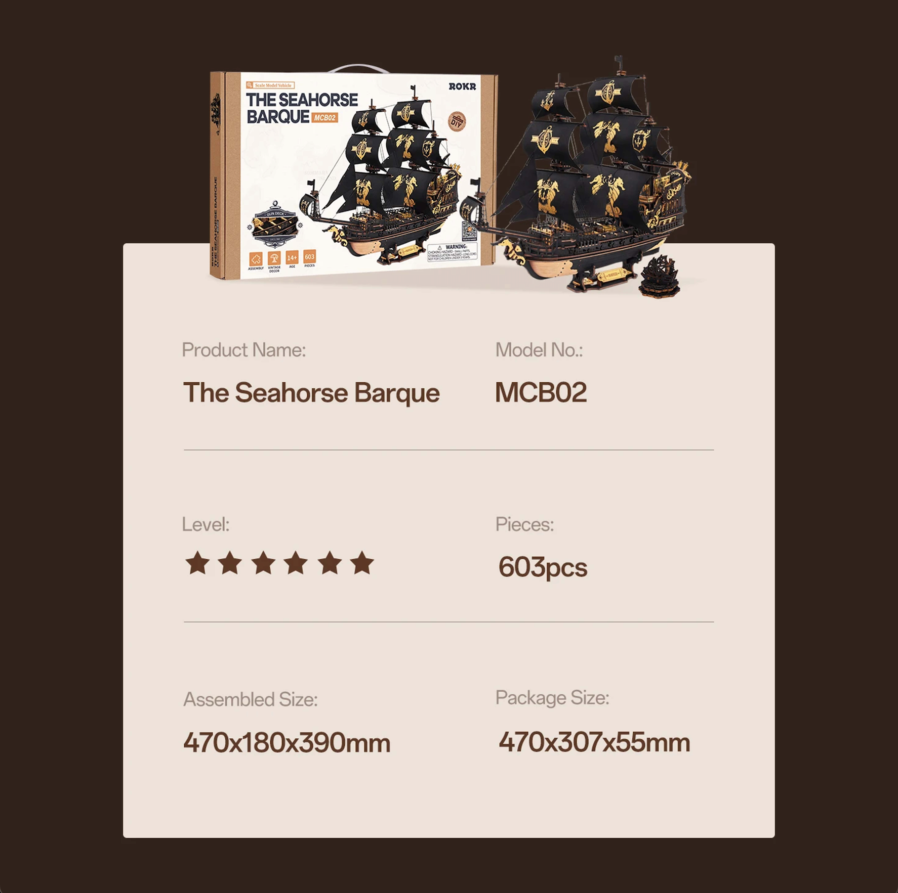 ROKR The Seahorse Barque 3D Wooden Puzzle MCB02