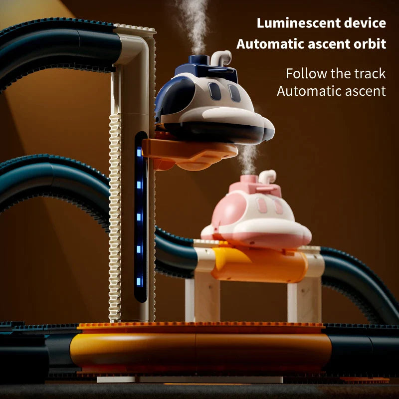 72 PCS Purple Steam Spacecraft Track Rail Car Train Track Electric Car Track Assembly Track Spacecraft Set Rail Car Model Puzzle Toy for Kids