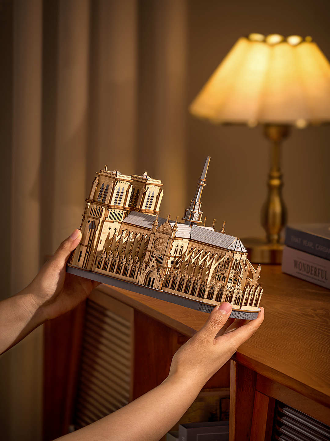 Rowood Paris Cathedral 3D Wooden Puzzle - TG511 | DIY Gothic Architecture Model with LED Lights for Adults