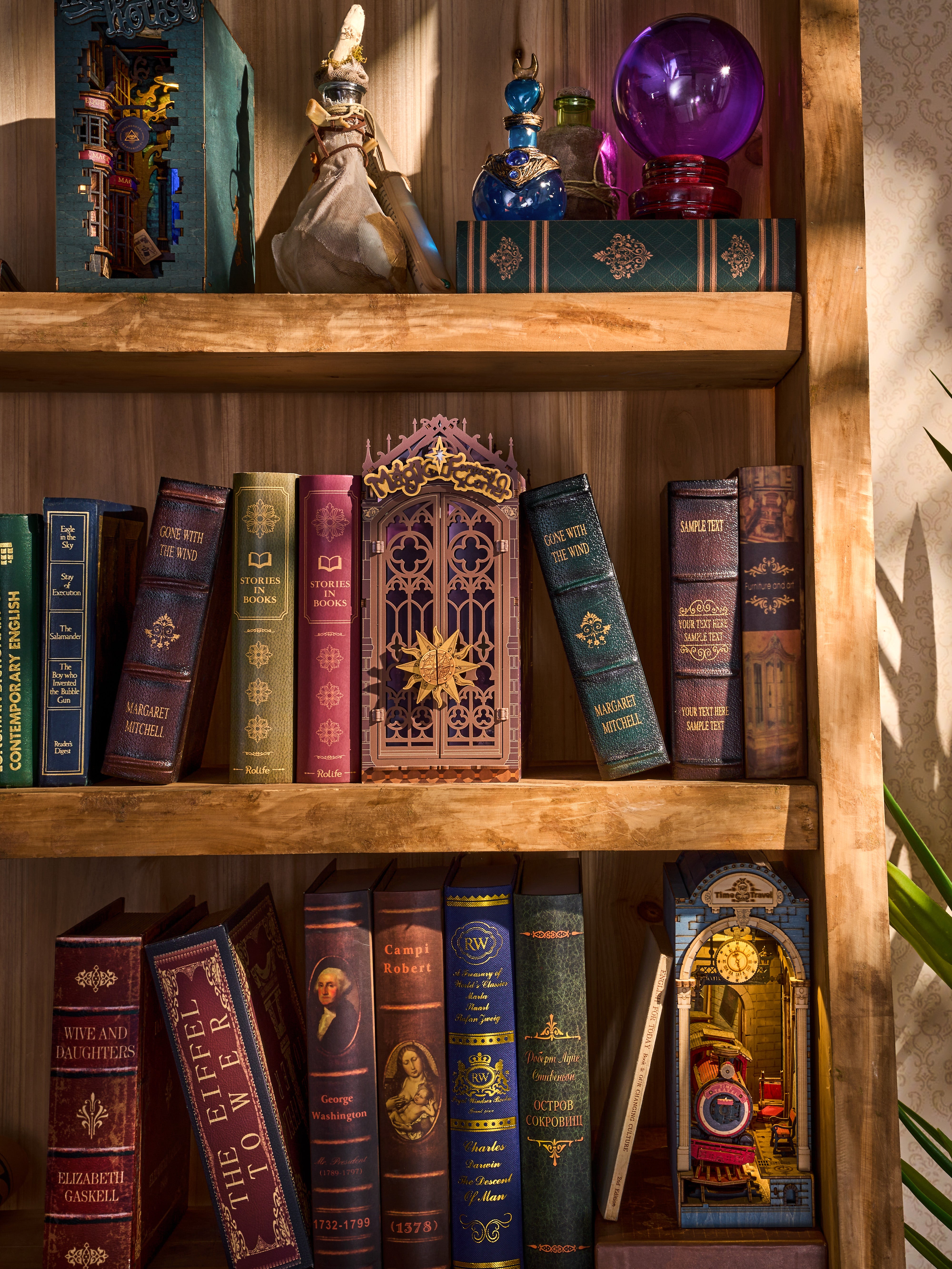 Rolife TGB14 Magic Fantasy Corner DIY Book Nook | 3D Miniature Shelf Insert with LED Lights for Bookshelves