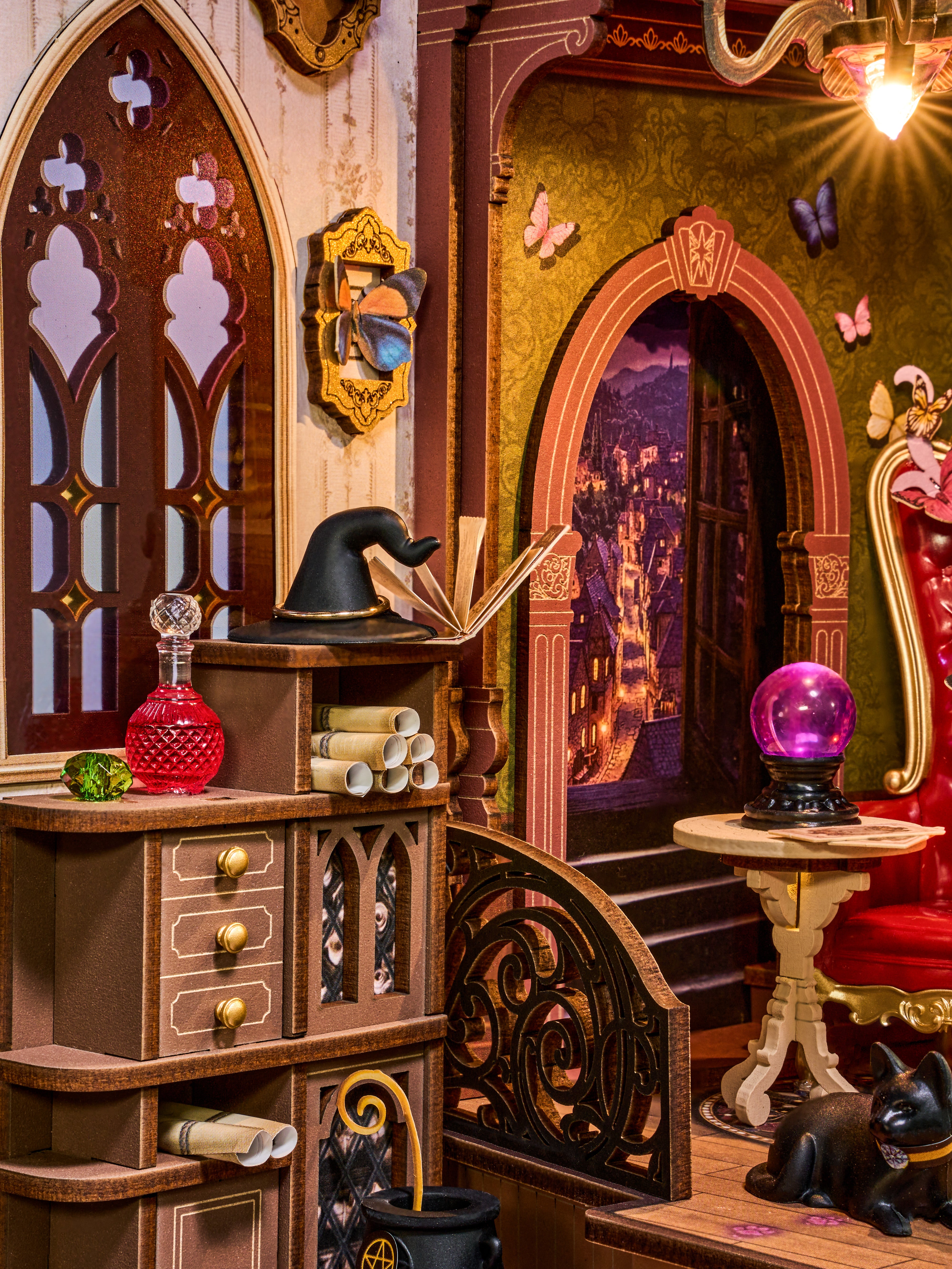 Rolife TGB14 Magic Fantasy Corner DIY Book Nook | 3D Miniature Shelf Insert with LED Lights for Bookshelves