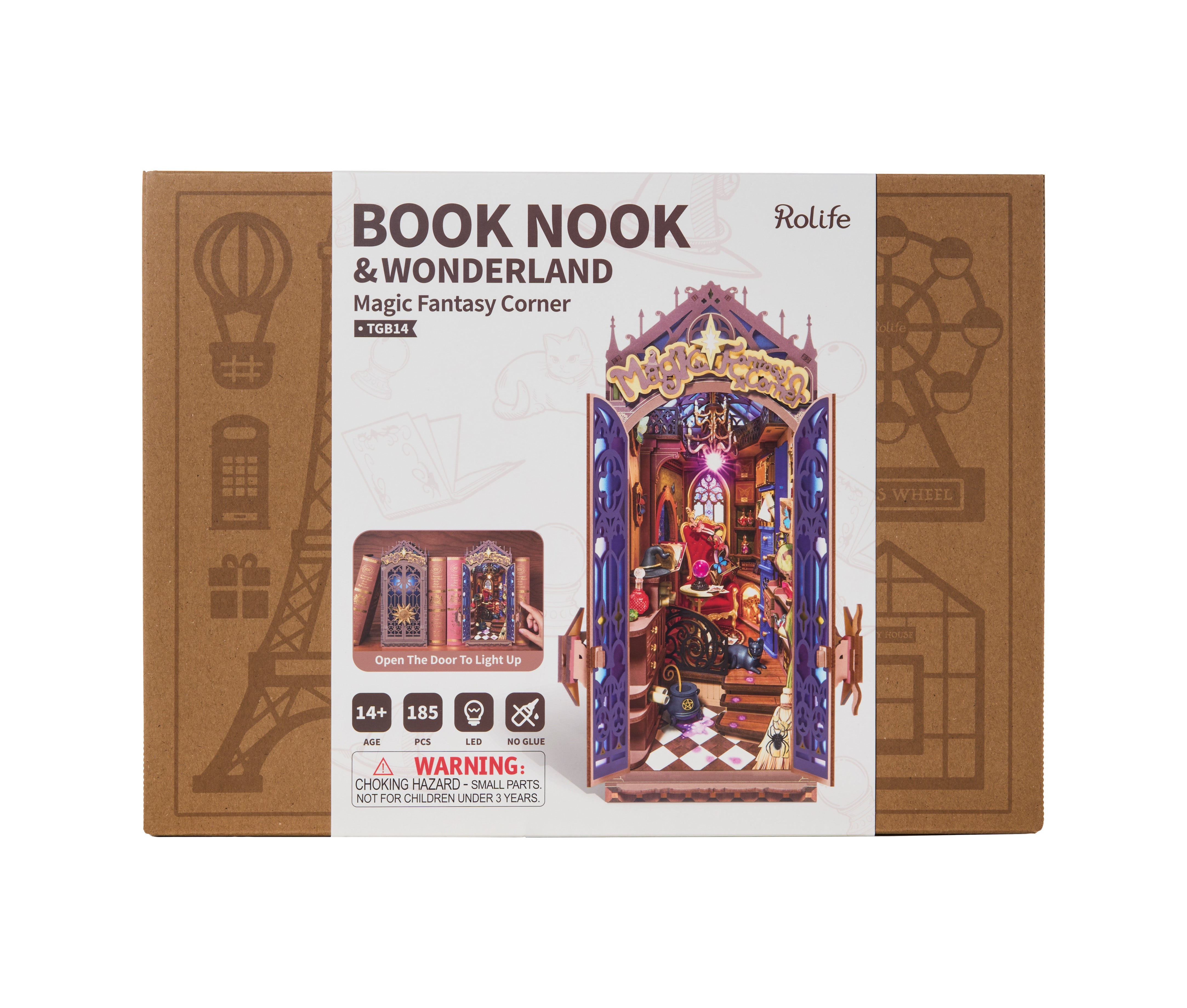 Rolife TGB14 Magic Fantasy Corner DIY Book Nook | 3D Miniature Shelf Insert with LED Lights for Bookshelves