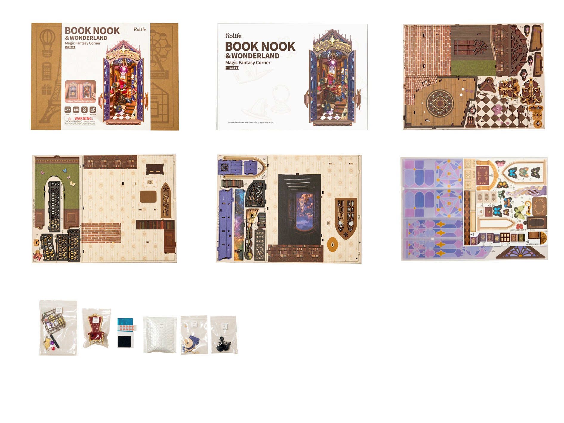 Rolife TGB14 Magic Fantasy Corner DIY Book Nook | 3D Miniature Shelf Insert with LED Lights for Bookshelves