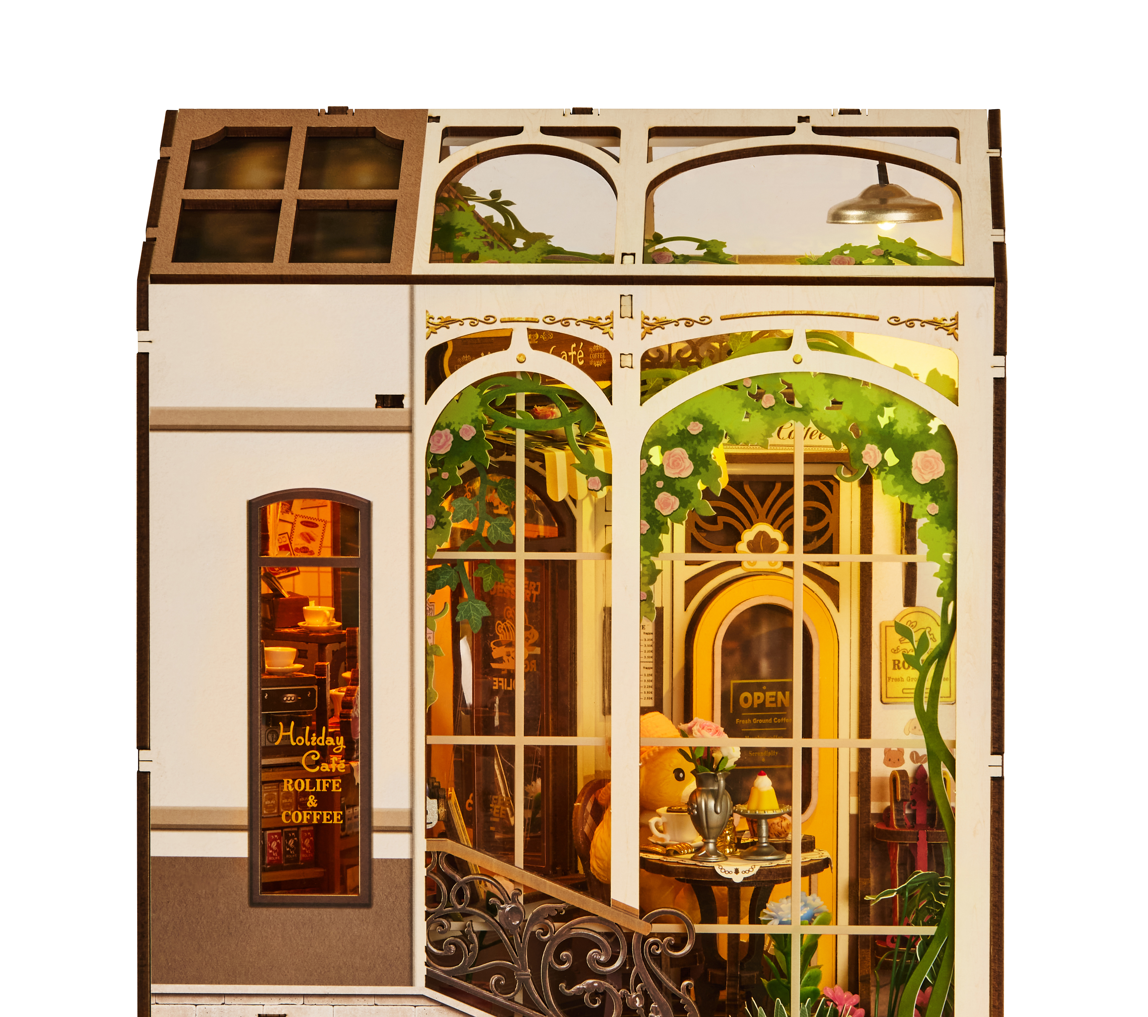 Rolife TGB15 Holiday Café DIY Book Nook | 3D Miniature Shelf Insert with LED Lights for Bookshelves