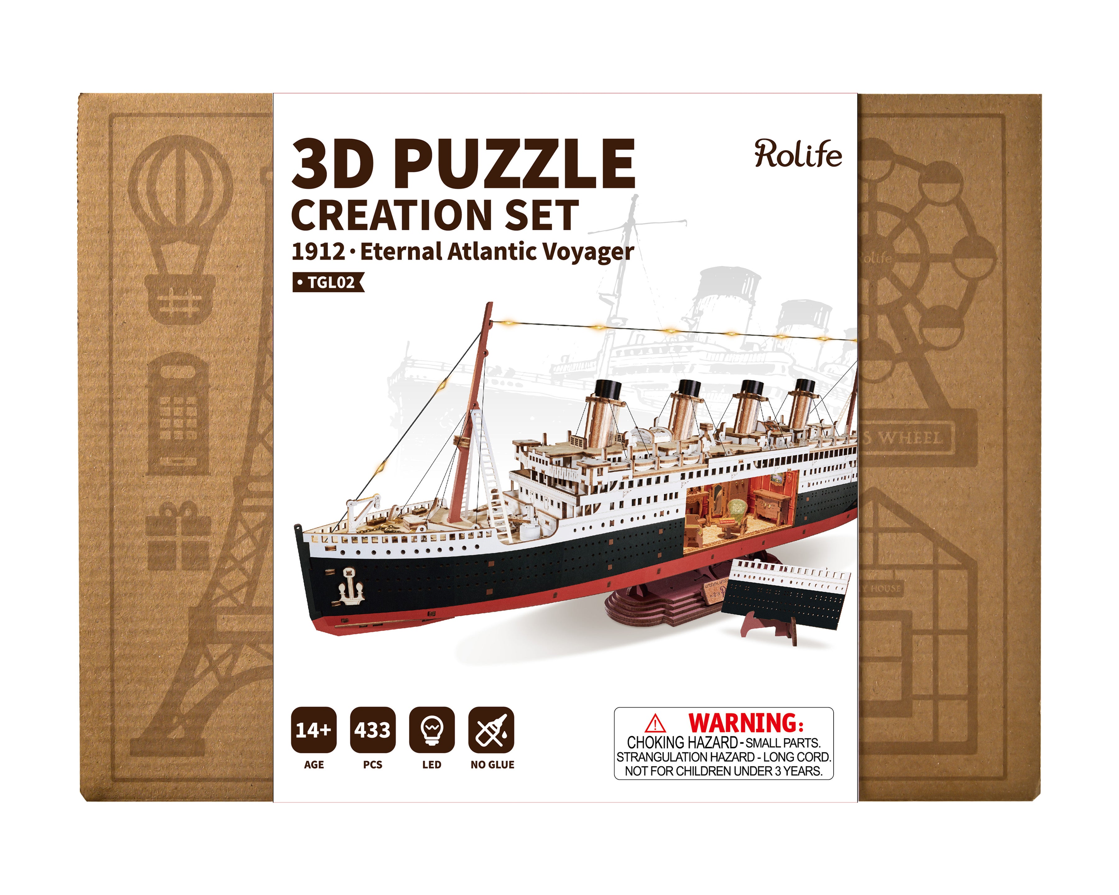 Rolife 1912 Eternal Atlantic Voyager 3D Wooden Puzzle - TGL02 | Titanic Memorial Model with LED Lights