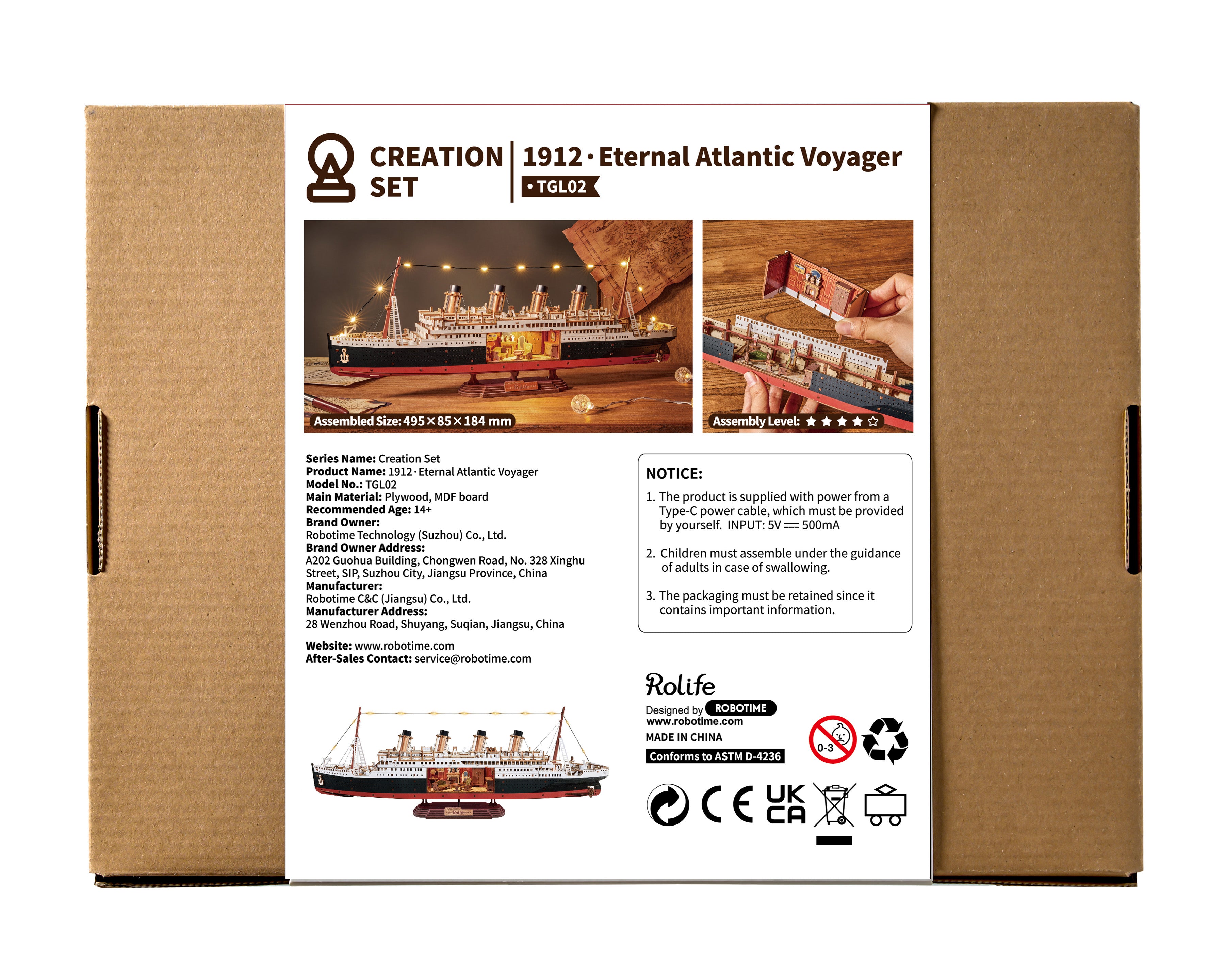 Rolife 1912 Eternal Atlantic Voyager 3D Wooden Puzzle - TGL02 | Titanic Memorial Model with LED Lights