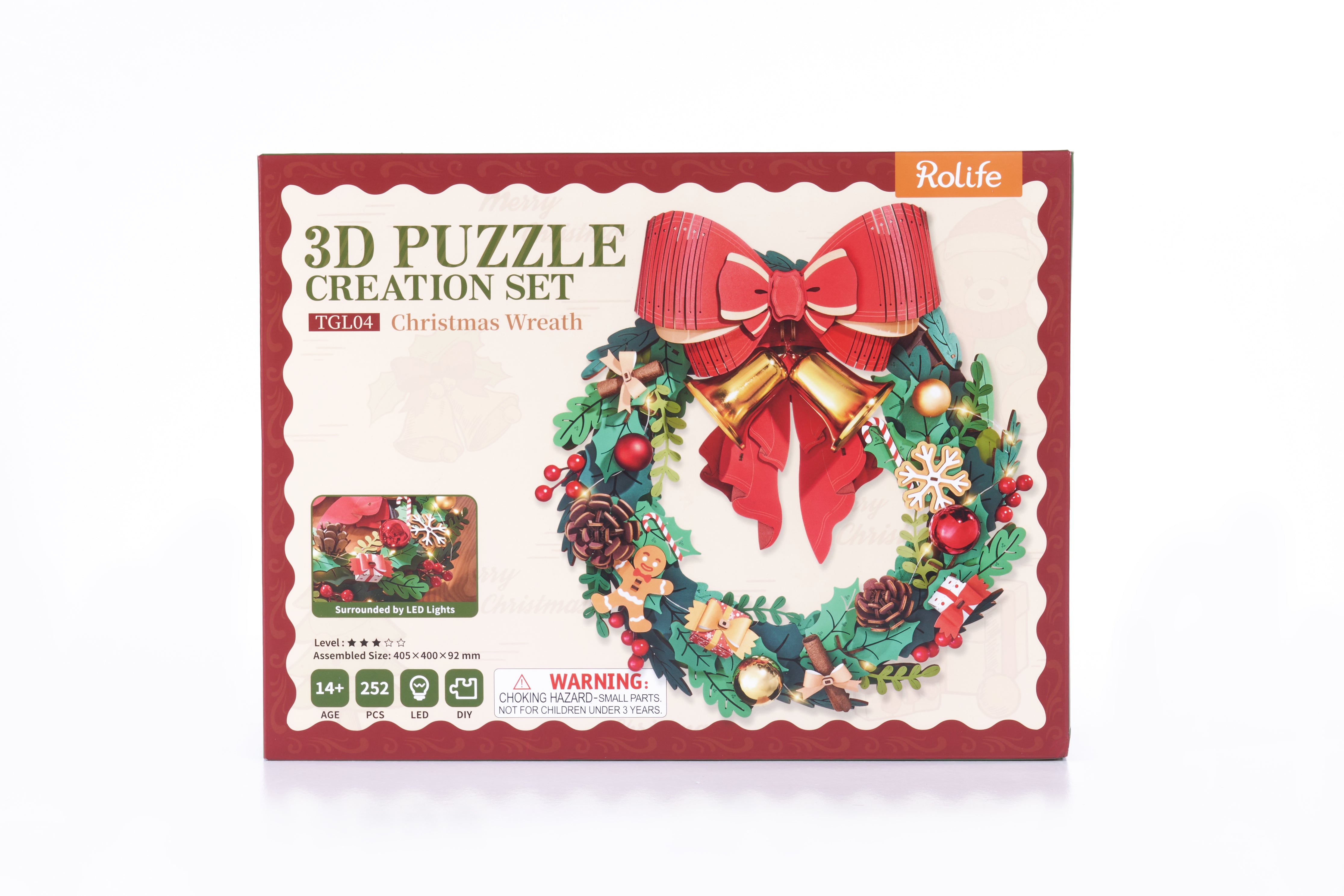 Rolife Christmas Wreath DIY 3D Wooden Puzzle - TGL04 | Light-Up Holiday Decoration with LED Lights