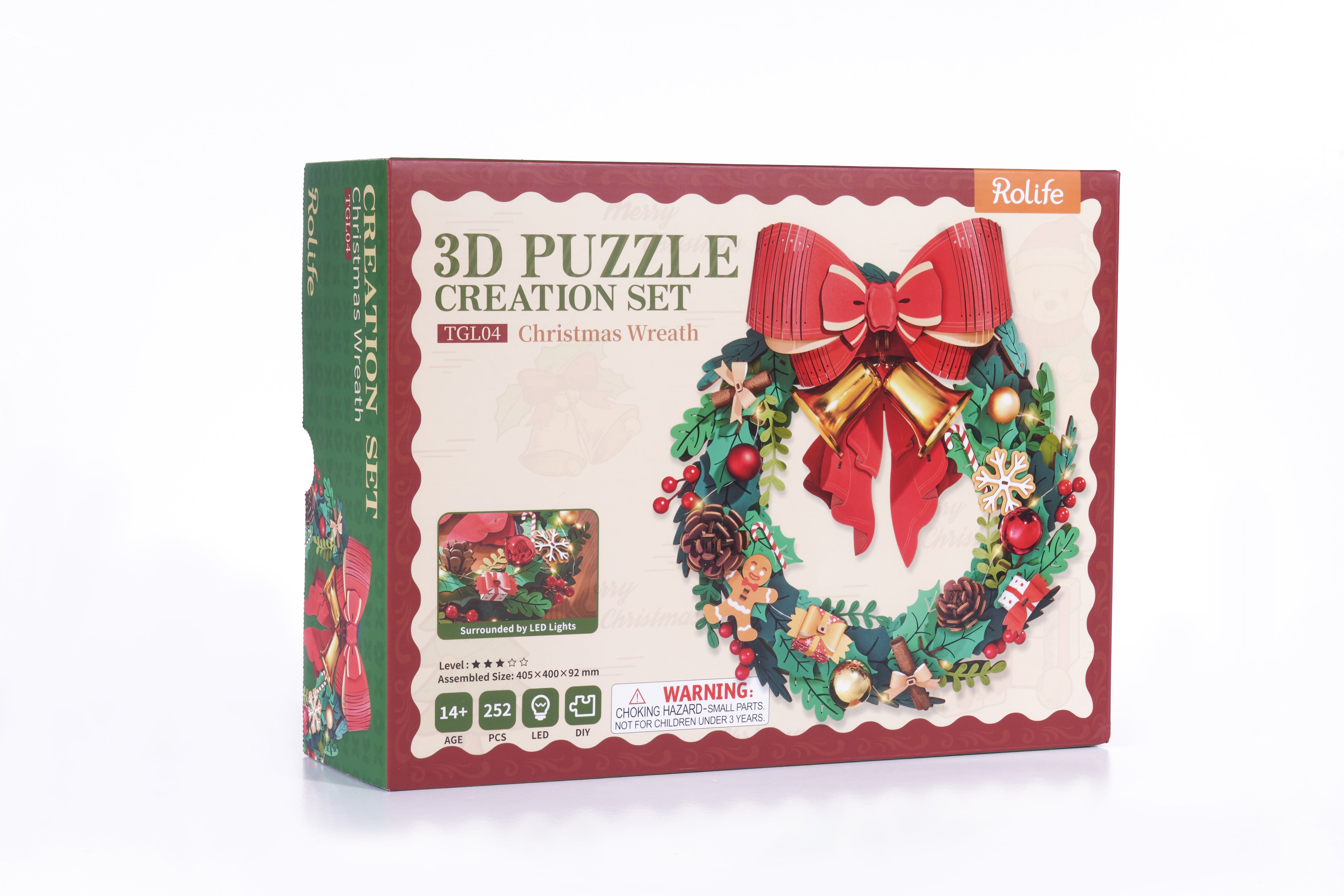 Rolife Christmas Wreath DIY 3D Wooden Puzzle - TGL04 | Light-Up Holiday Decoration with LED Lights