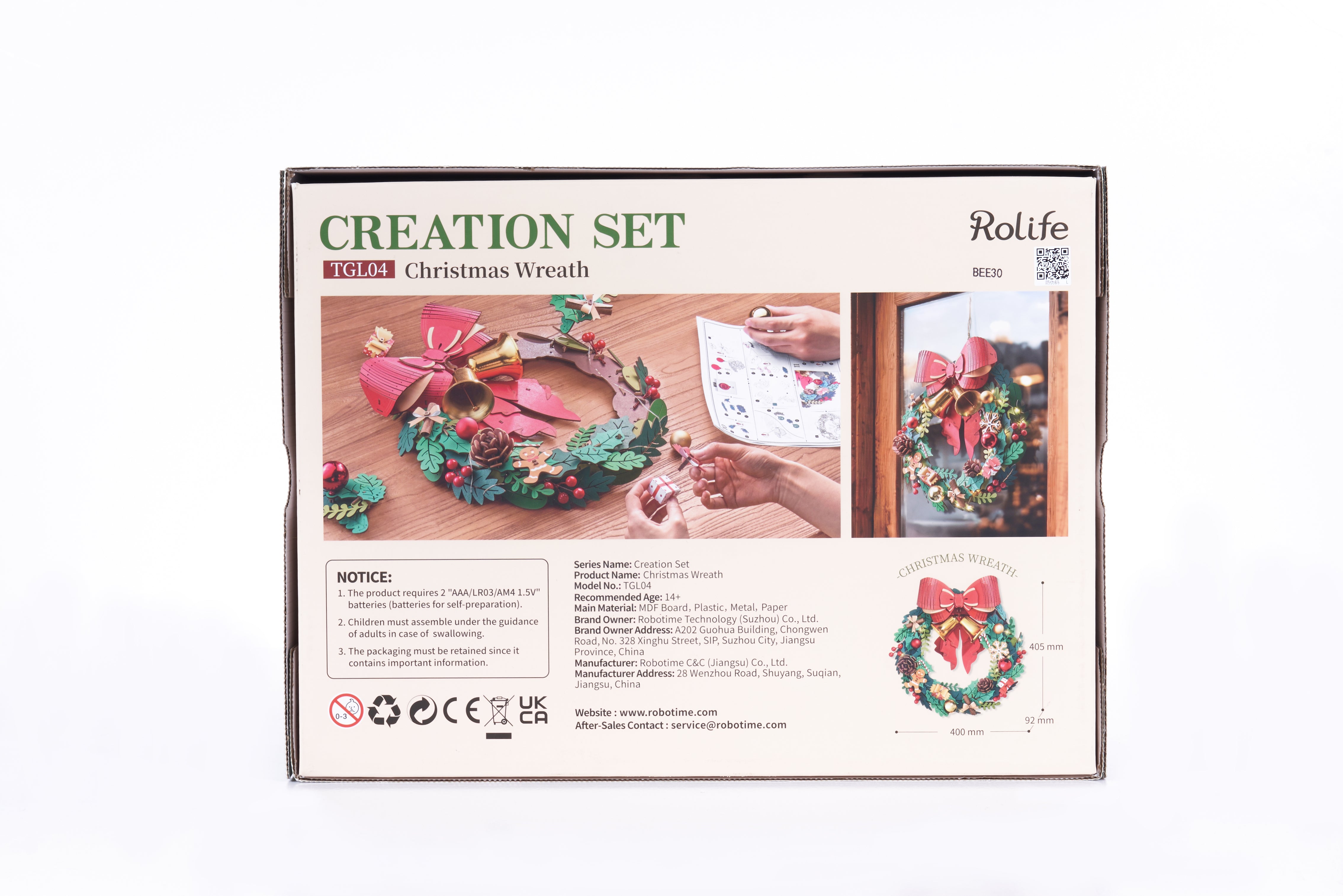 Rolife Christmas Wreath DIY 3D Wooden Puzzle - TGL04 | Light-Up Holiday Decoration with LED Lights
