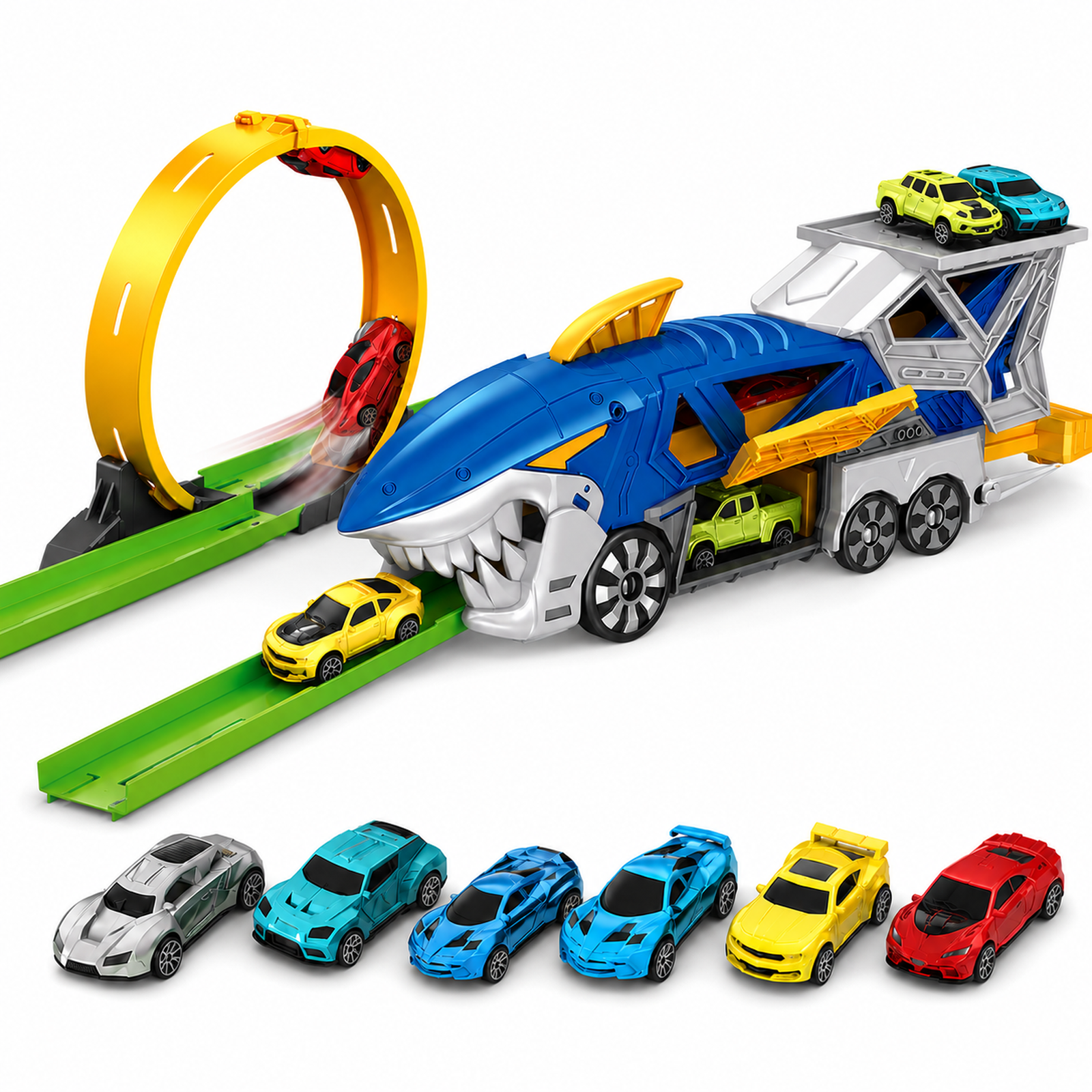 Shark Catapult Toy Car Launcher Track Set with 6 cars main product image