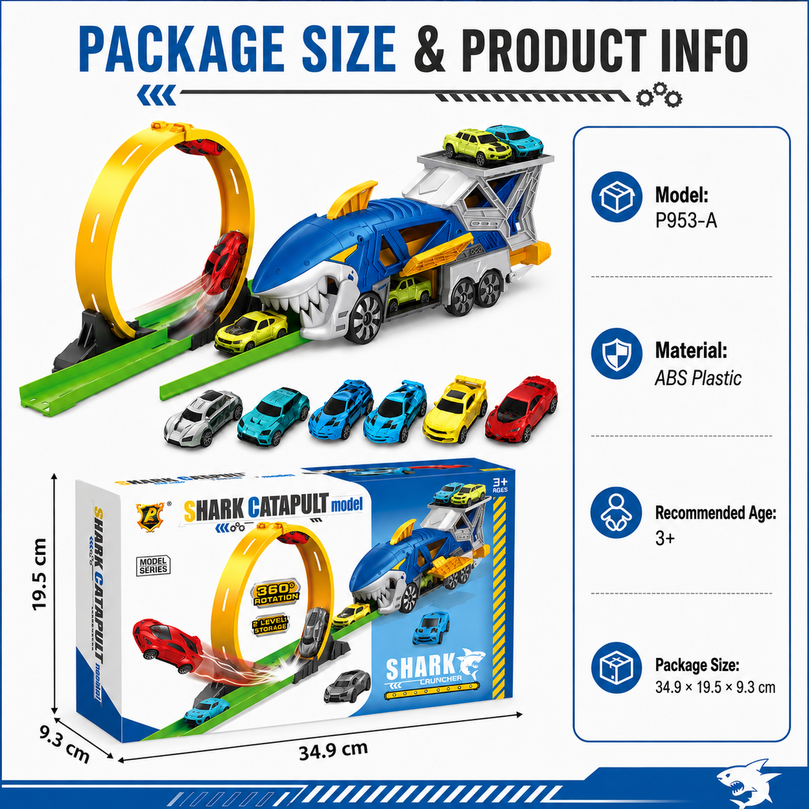 Shark toy car launcher product information and play features