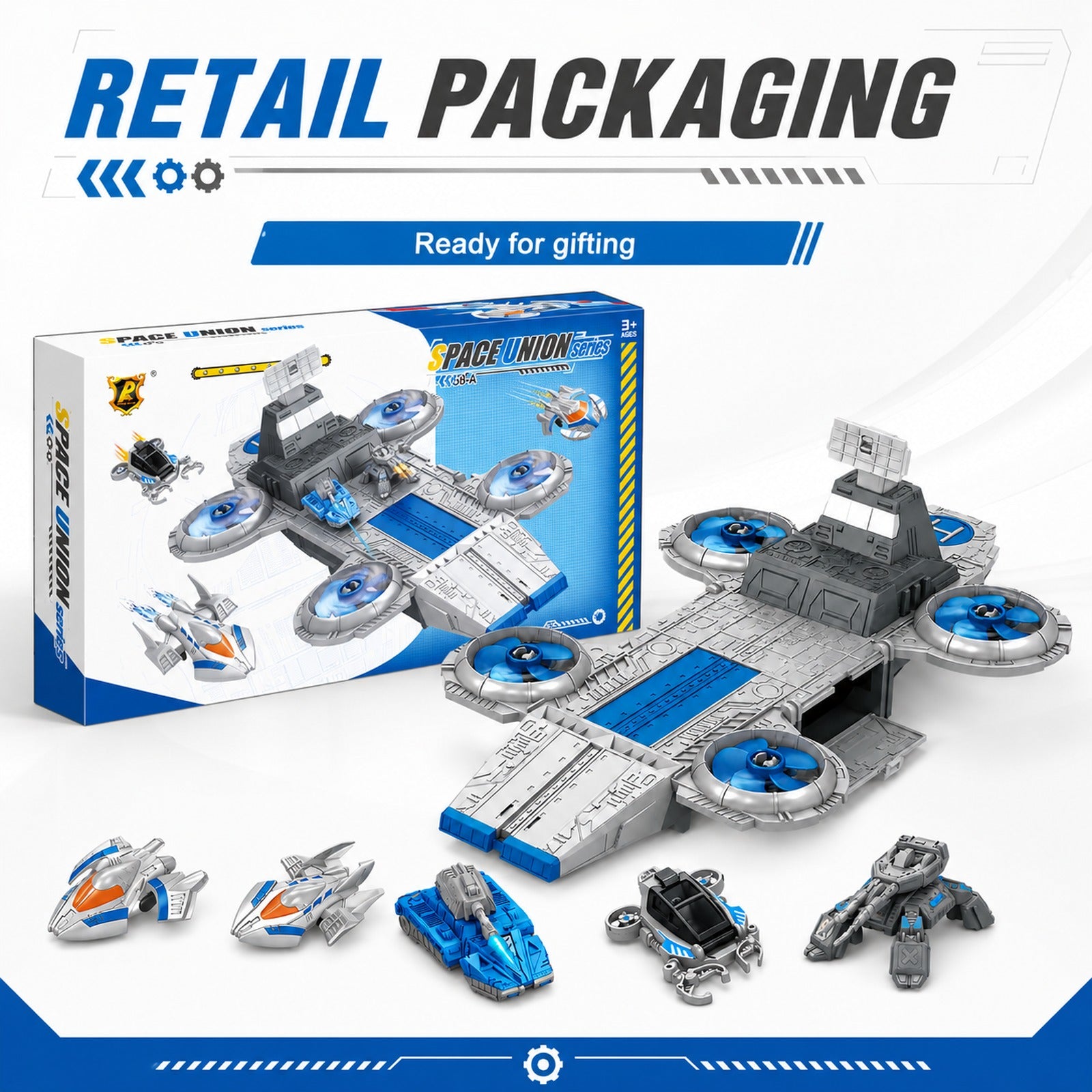 Space aircraft carrier playset retail packaging