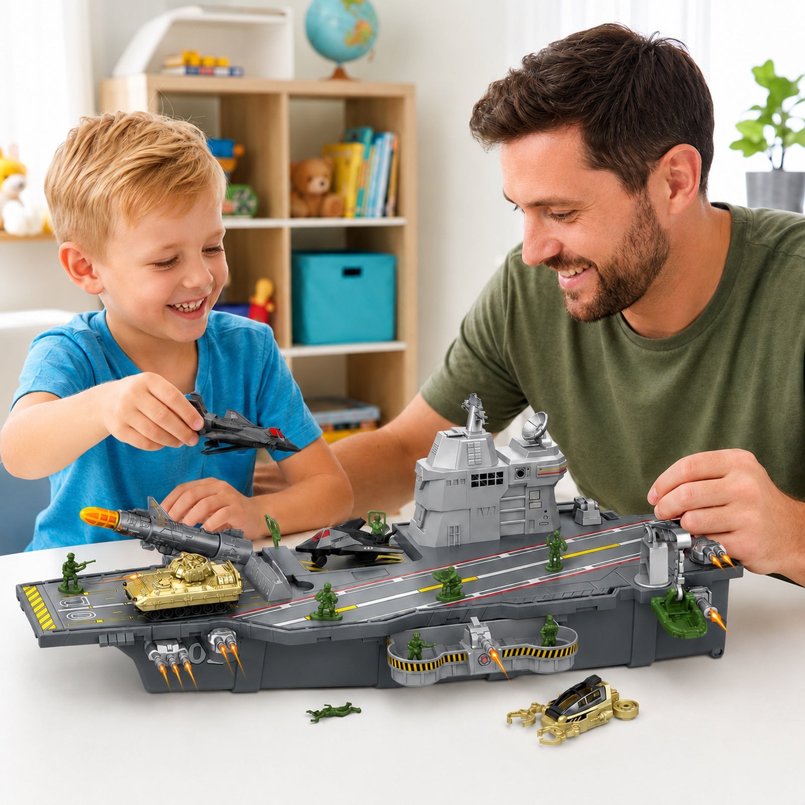 Aircraft carrier toy vehicle playset lifestyle play scene