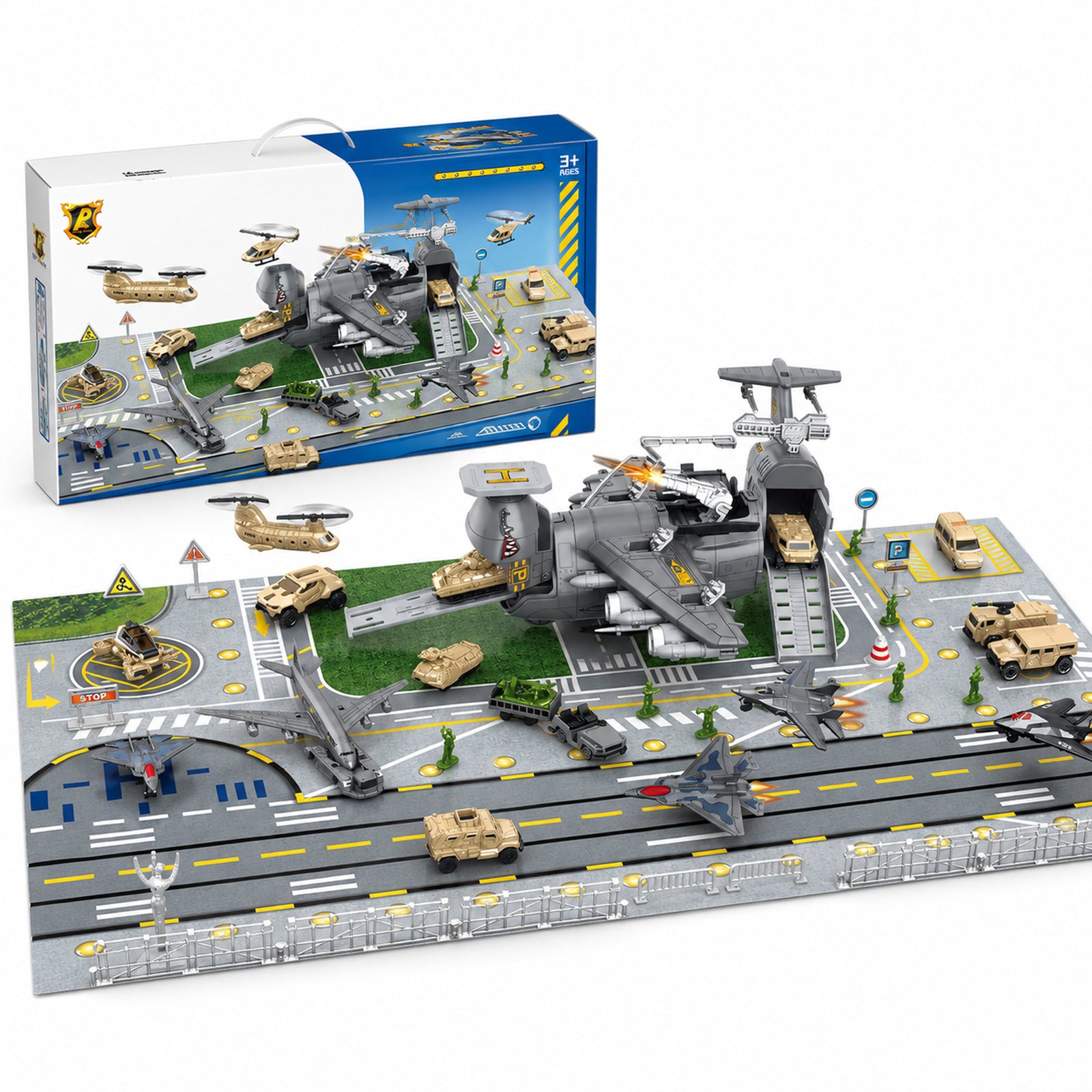 Military Aircraft Airport Playset with vehicles planes and road mat main product image