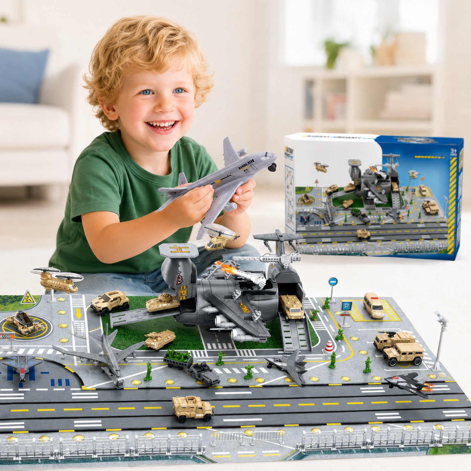 Military aircraft airport playset lifestyle play image