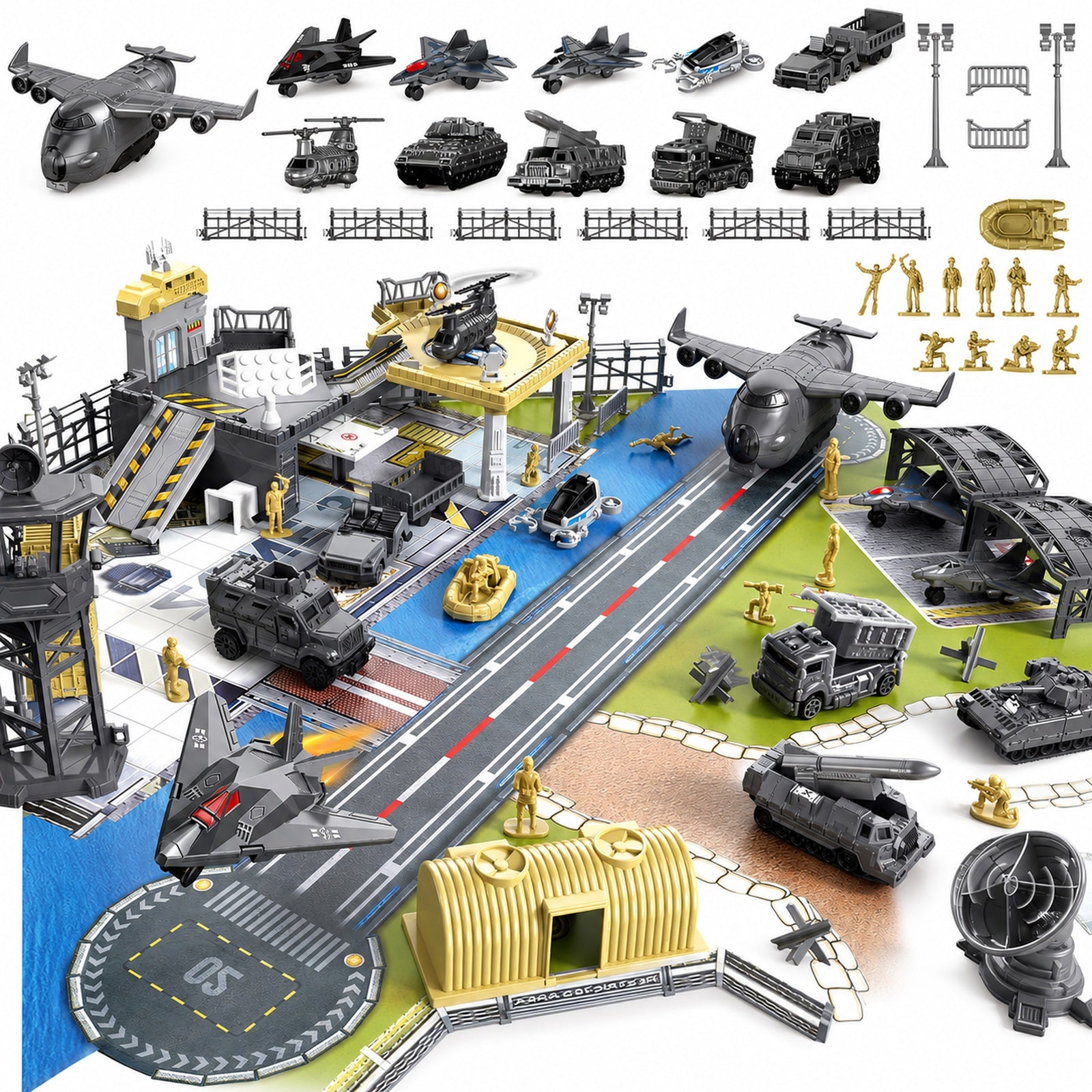 Military Base Toy Vehicle and Aircraft Playset main product image