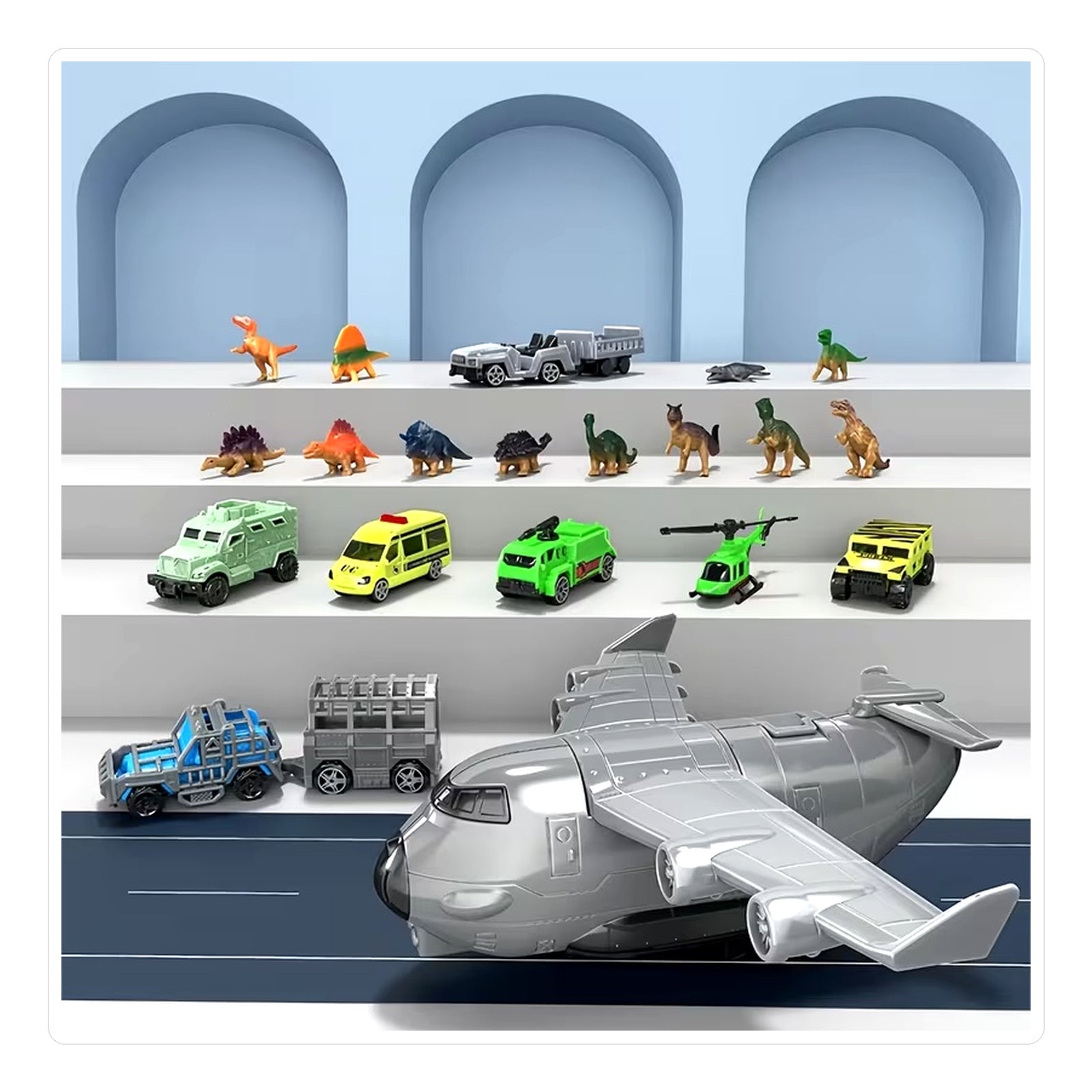 Dinosaur Transport Aircraft and Rescue Vehicle Toy Set main product image