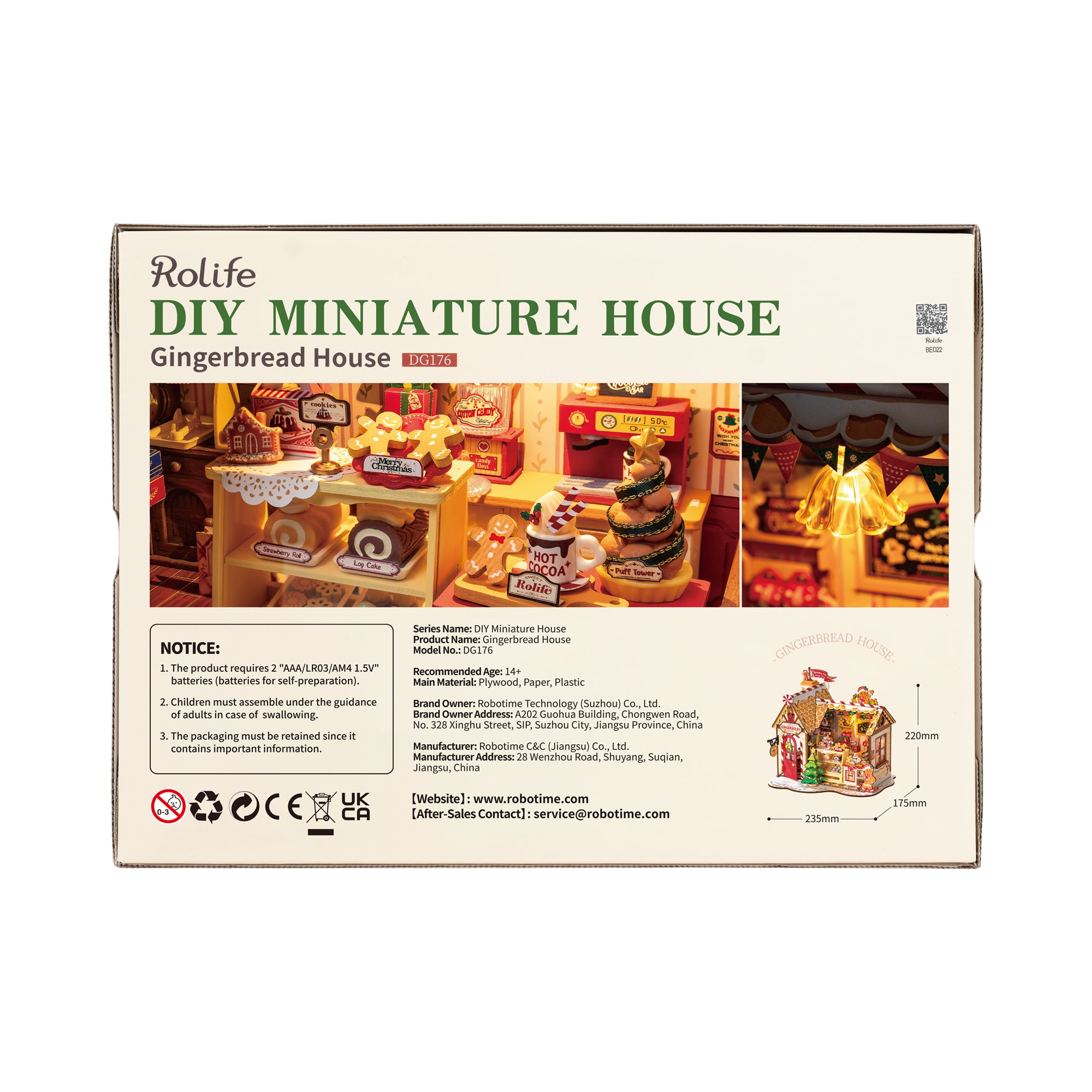 Rolife DIY Gingerbread House Kit - DG176 | 3D Wooden Puzzle with LED Lights for Adults