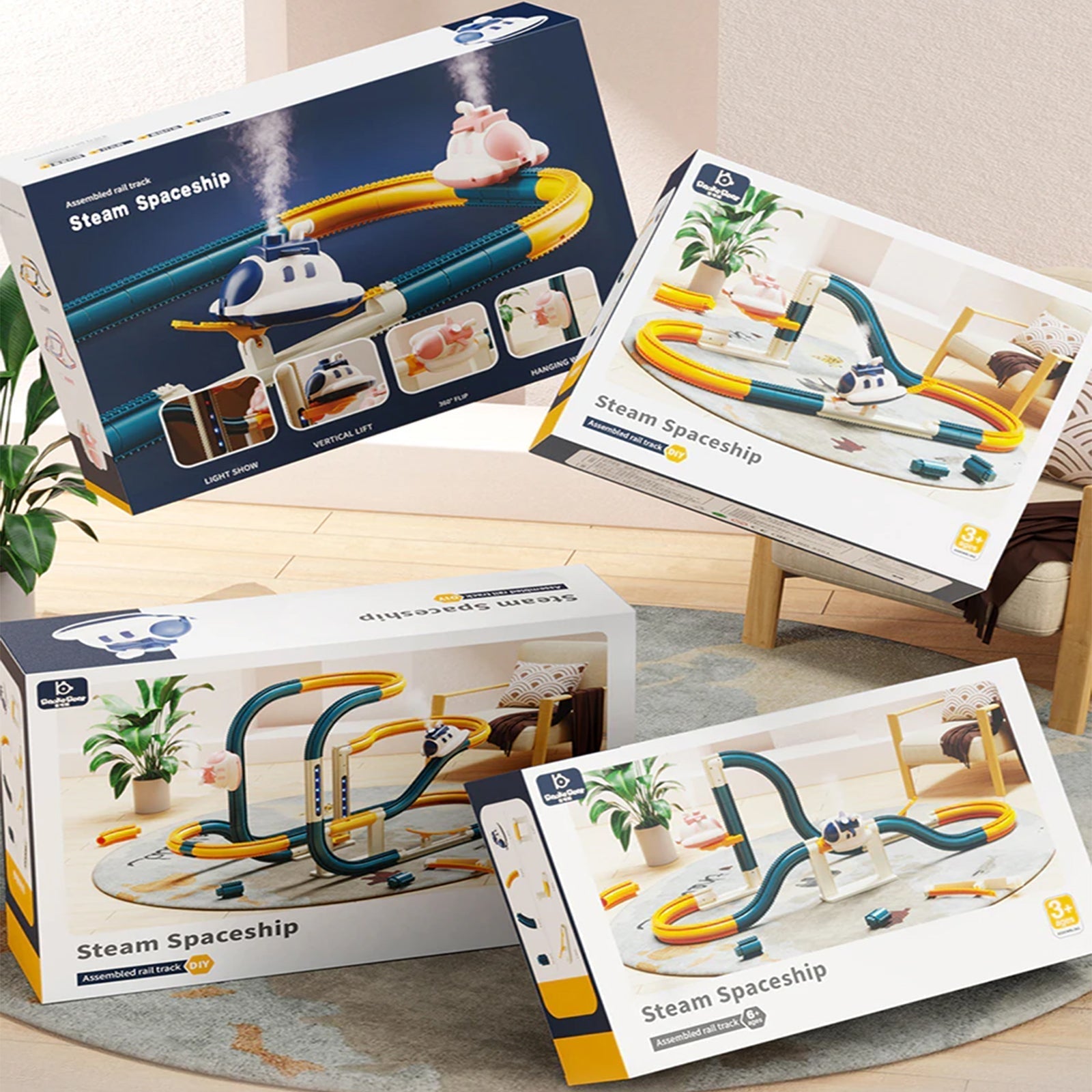 72 PCS Purple Steam Spacecraft Track Rail Car Train Track Electric Car Track Assembly Track Spacecraft Set Rail Car Model Puzzle Toy for Kids